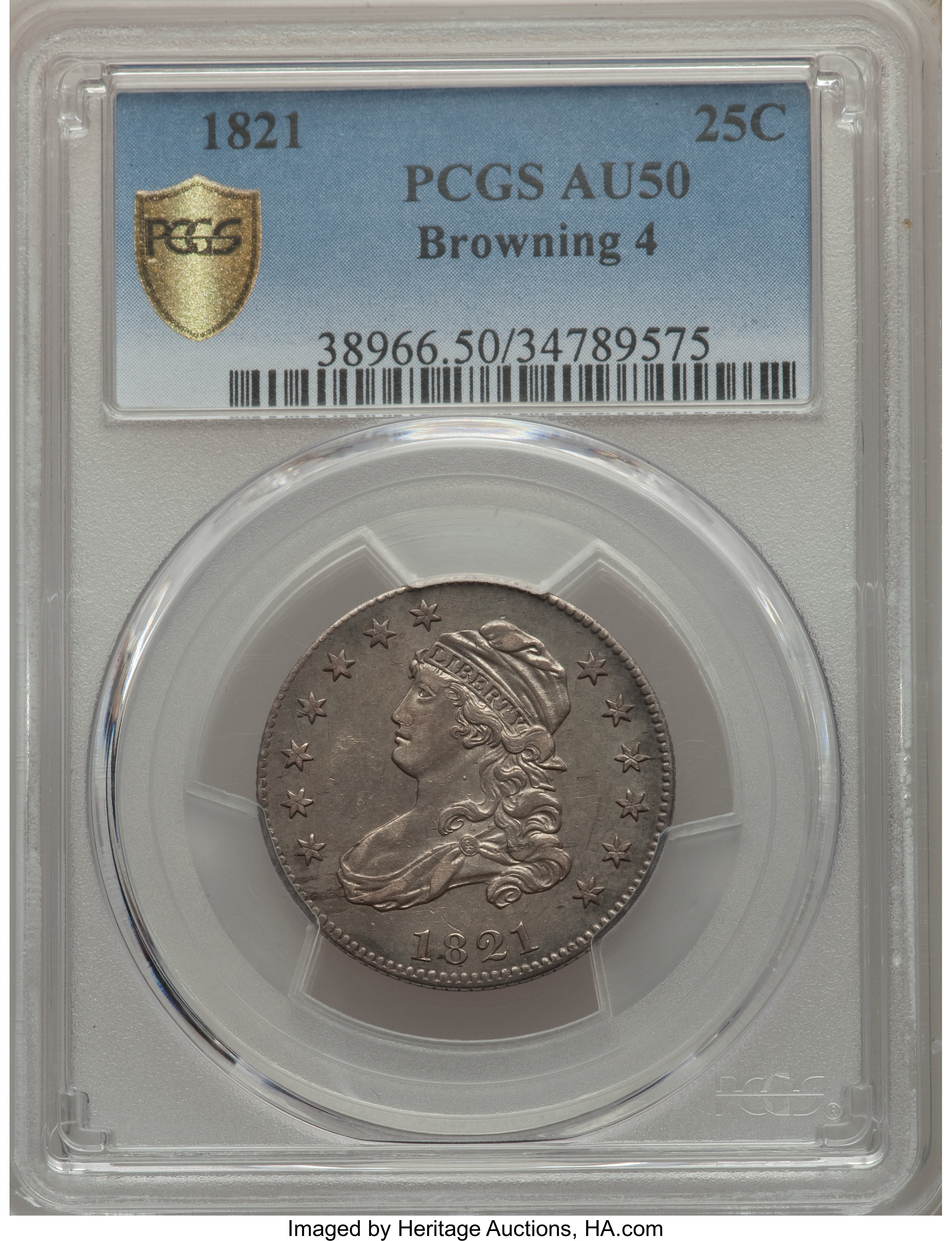 1821 25C B-4, R.3, AU50 PCGS Secure. ...