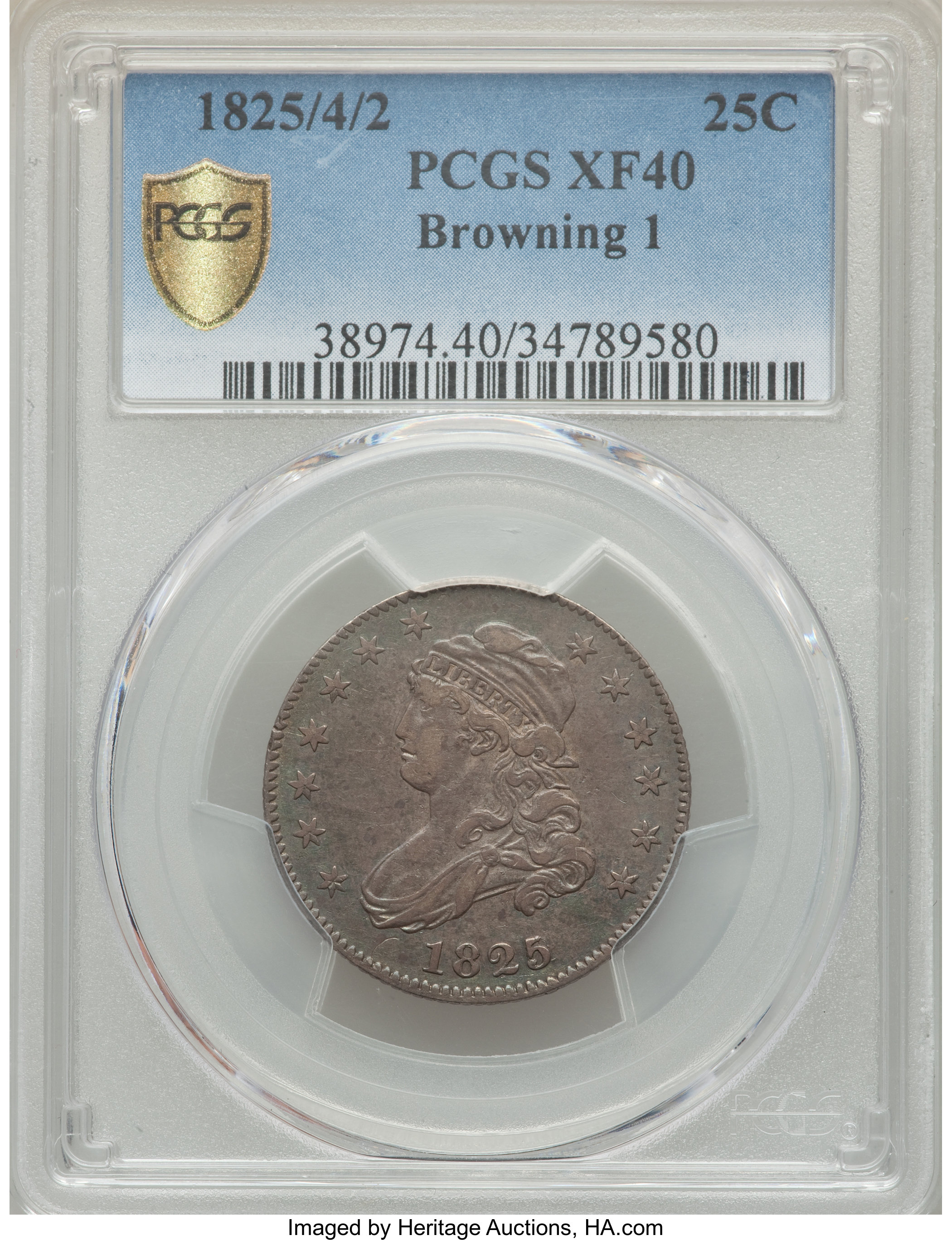 1825/4/2 25c Overdate, B-1, FS-301 VF35 thumbnail 13