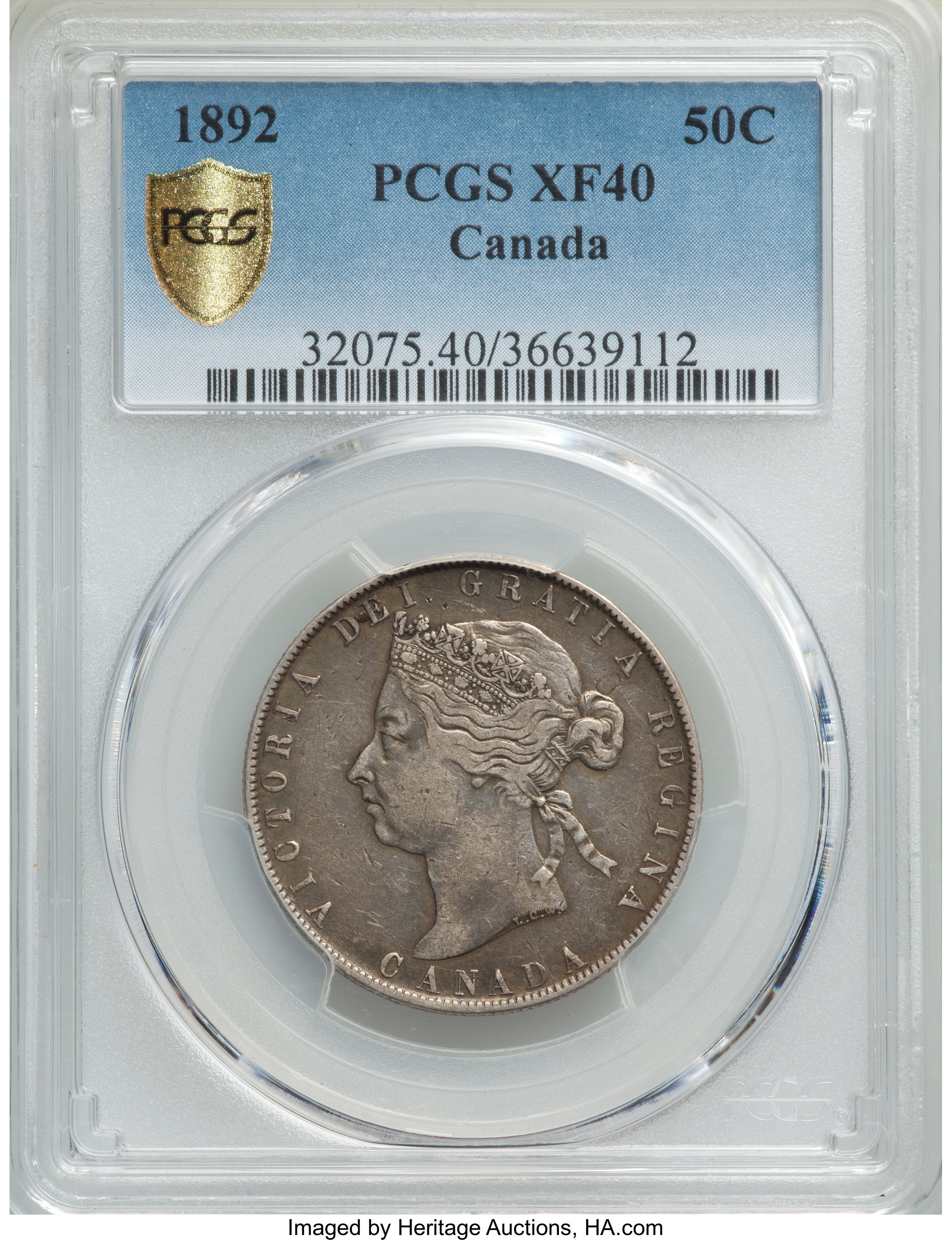 Canada: Victoria 50 Cents 1892 XF40 PCGS,...