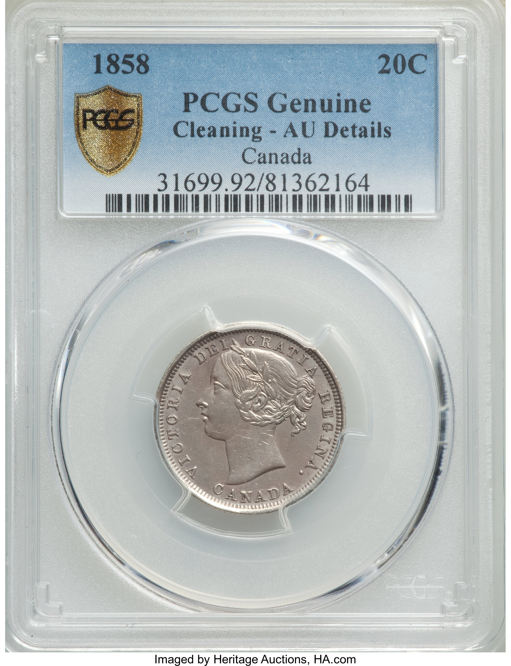 1858 20c Province of Canada, Coin Turn ↑↓ VG10 thumbnail 2