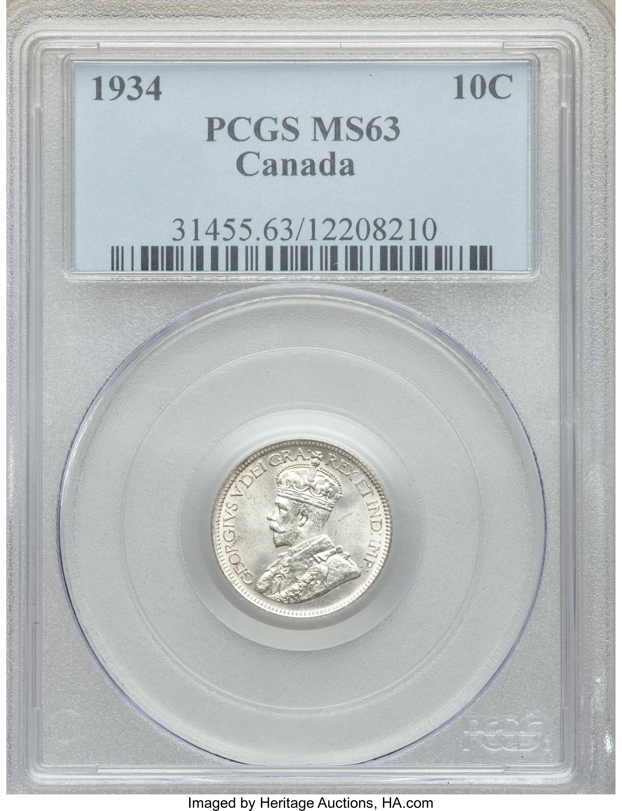Canada: George V 10 Cents 1934 MS63 PCGS,...