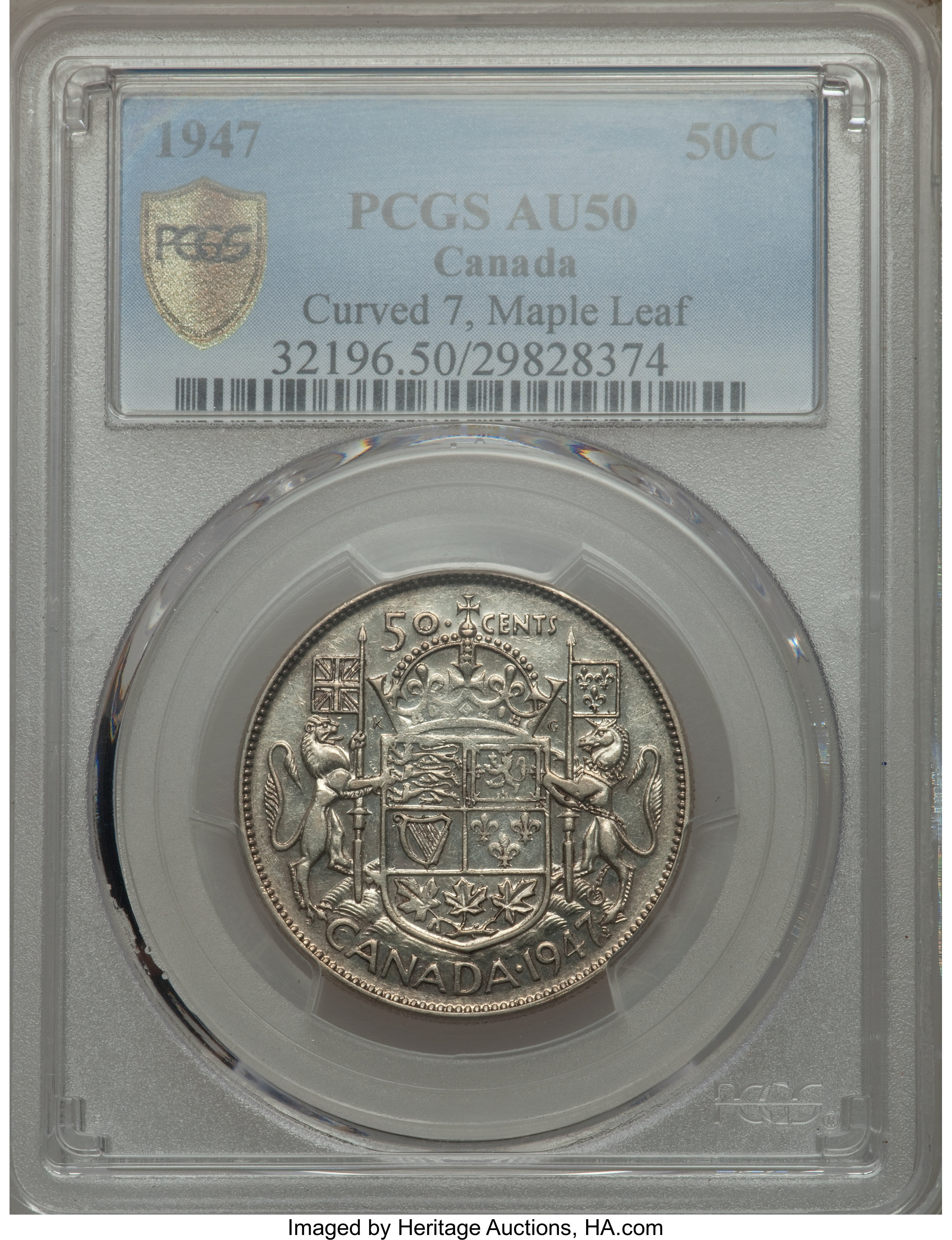 1947 50c Maple Leaf, Curved 7 AU50 thumbnail 6