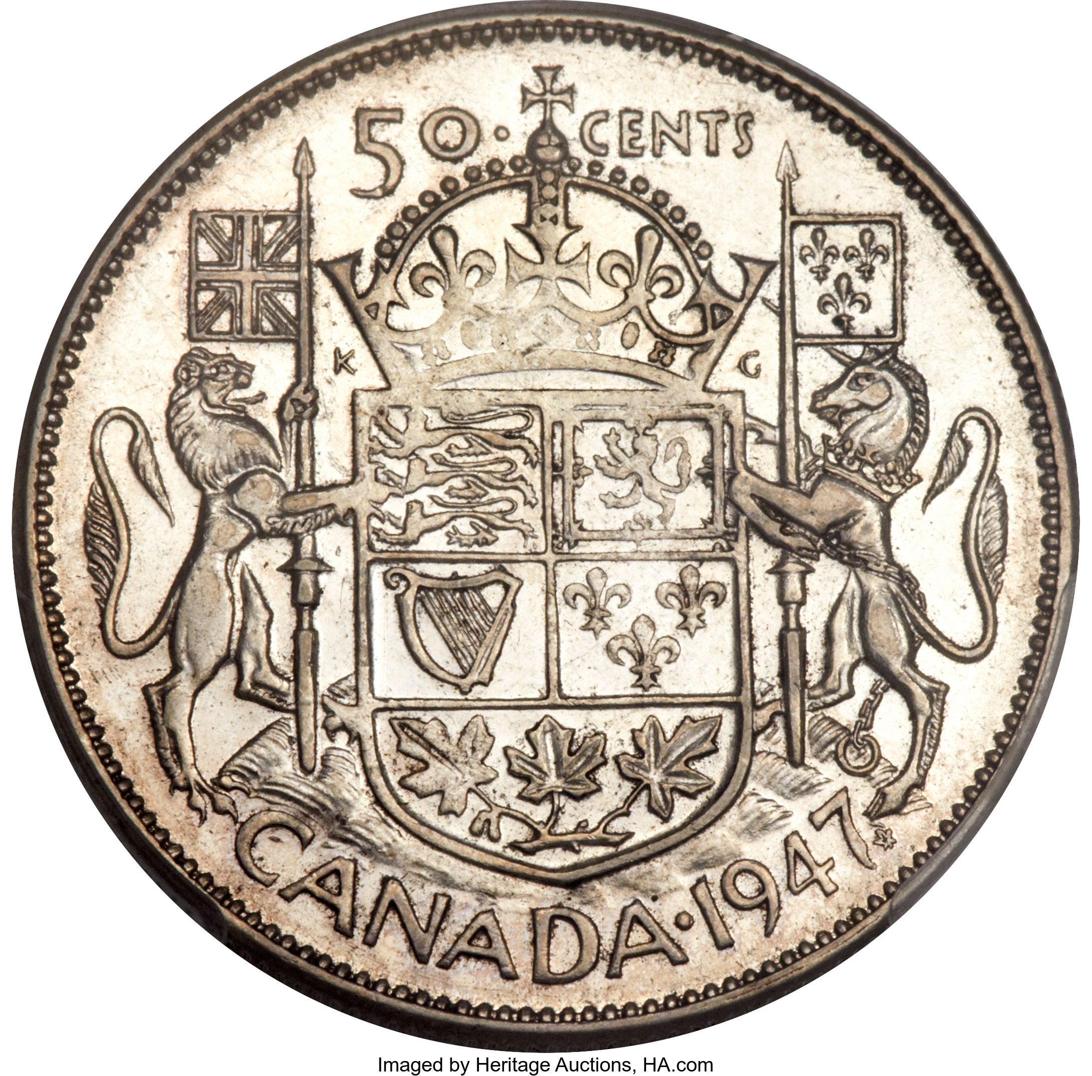 1947 50c Maple Leaf, Curved 7 AU50 thumbnail 8