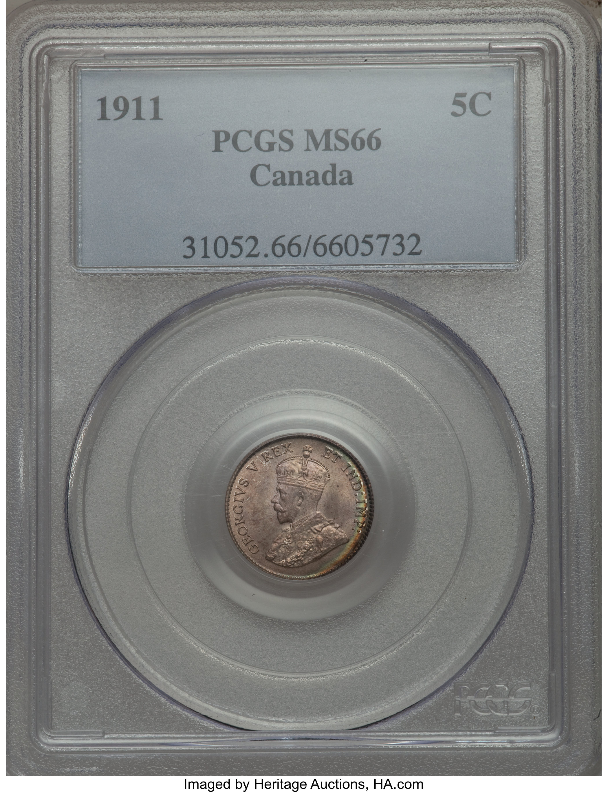 Canada: George V 5 Cents 1911 MS66 PCGS,...