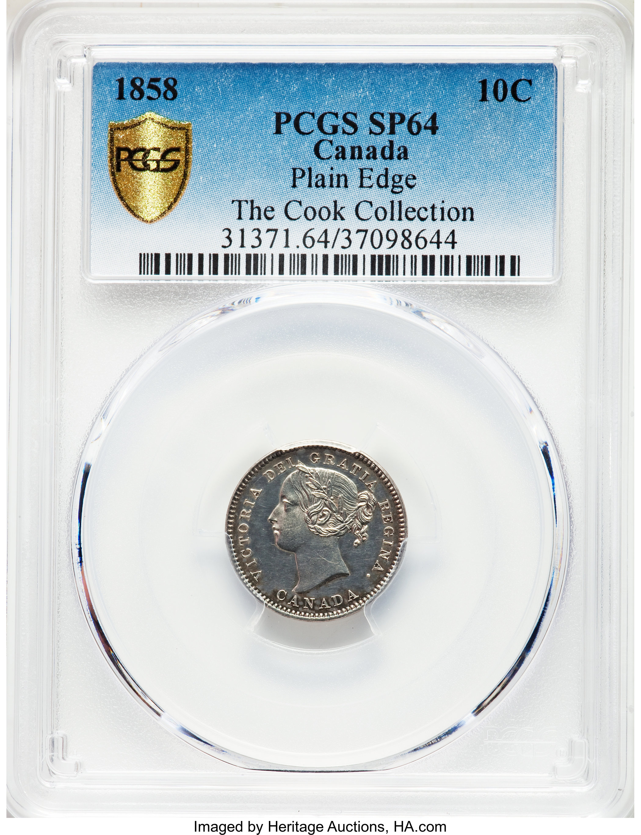 1858 10c Province of Canada, Small Date, Plain Edge MS61 thumbnail 6