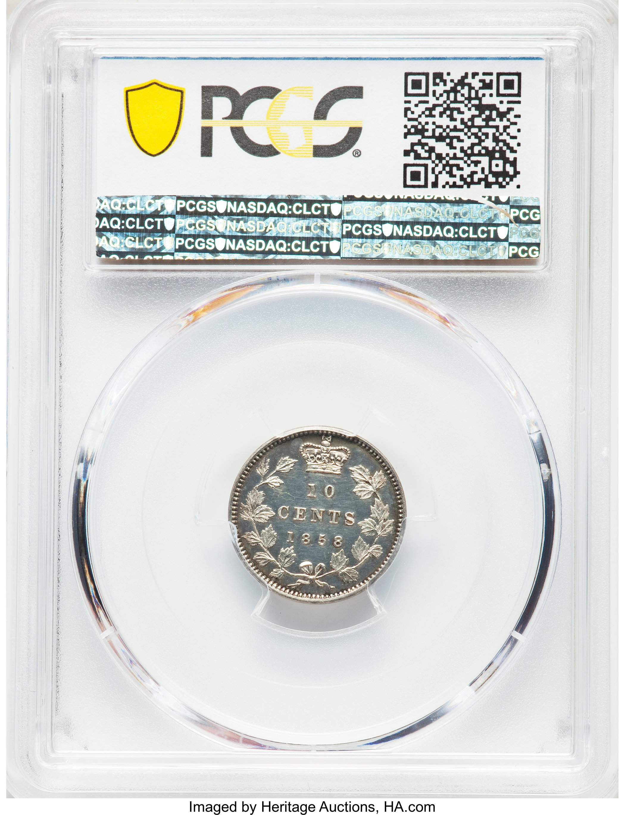 1858 10c Province of Canada, Small Date, Plain Edge MS61 thumbnail 7
