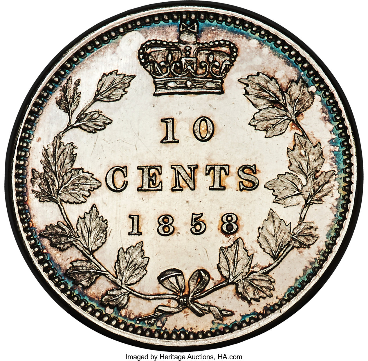 1858 10c Province of Canada, Small Date, Plain Edge MS61 thumbnail 8