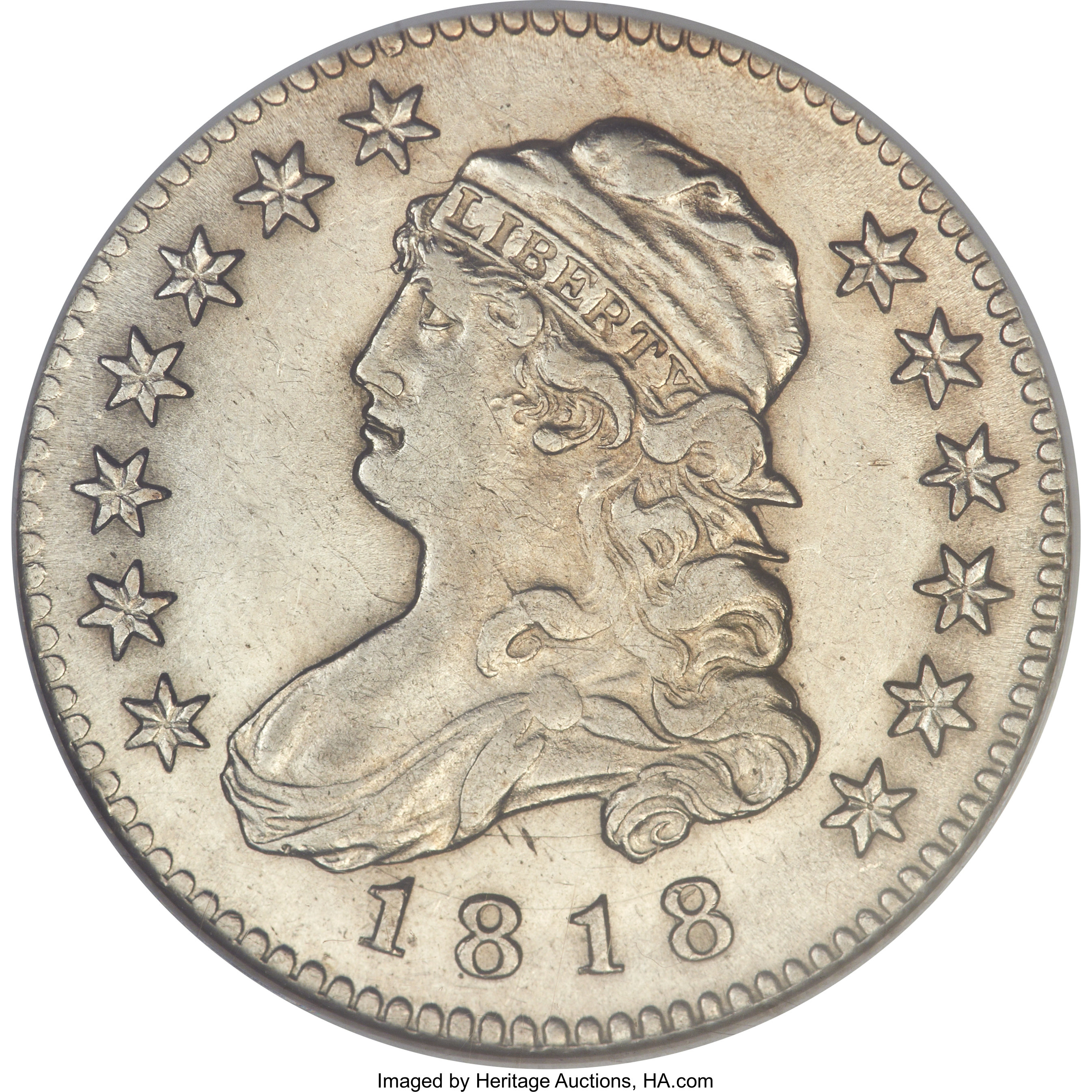 1818/5 25C B-1, R.2, AU58 NGC. ...