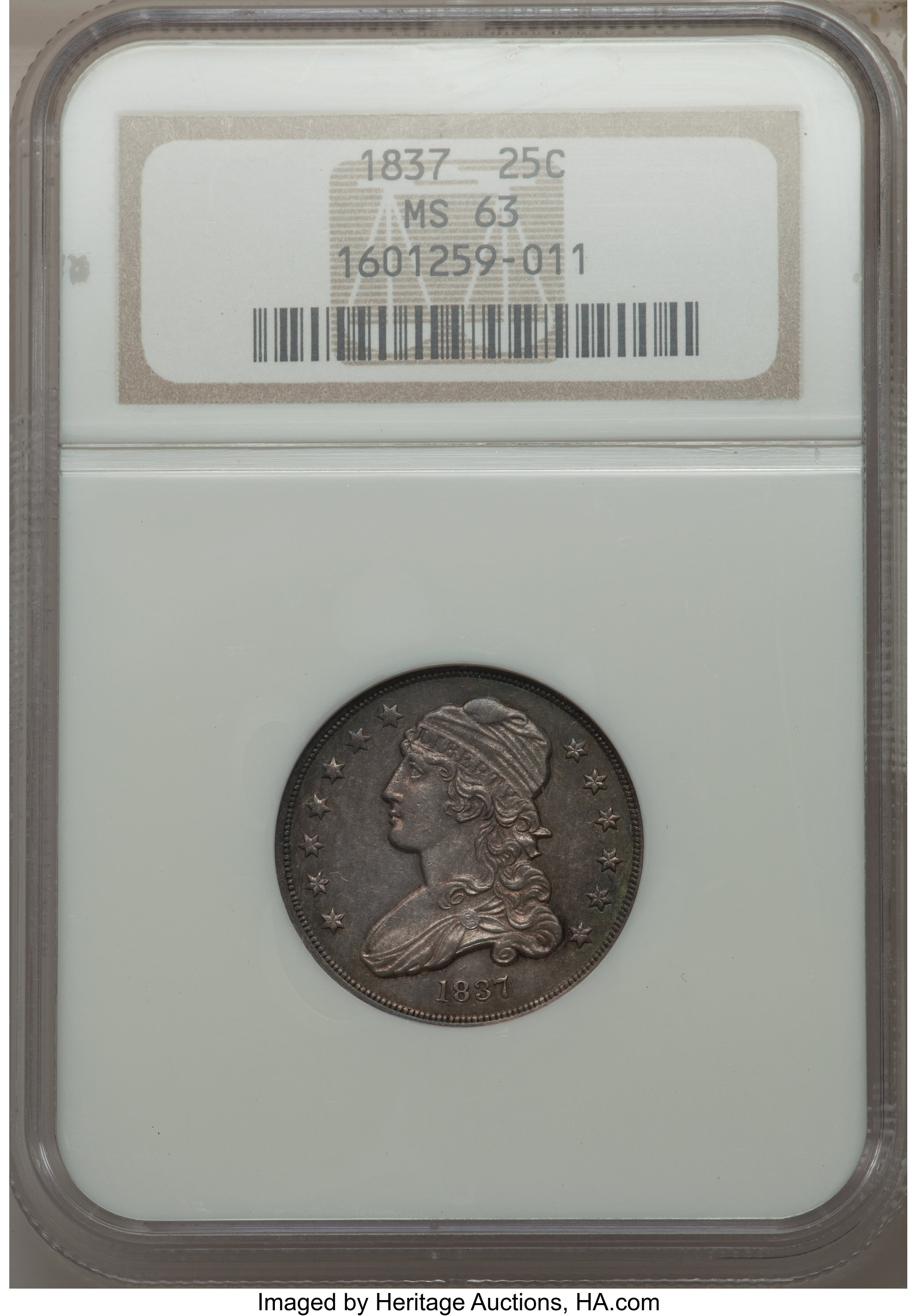 1837 25c B-2 AU55 CAC thumbnail 16