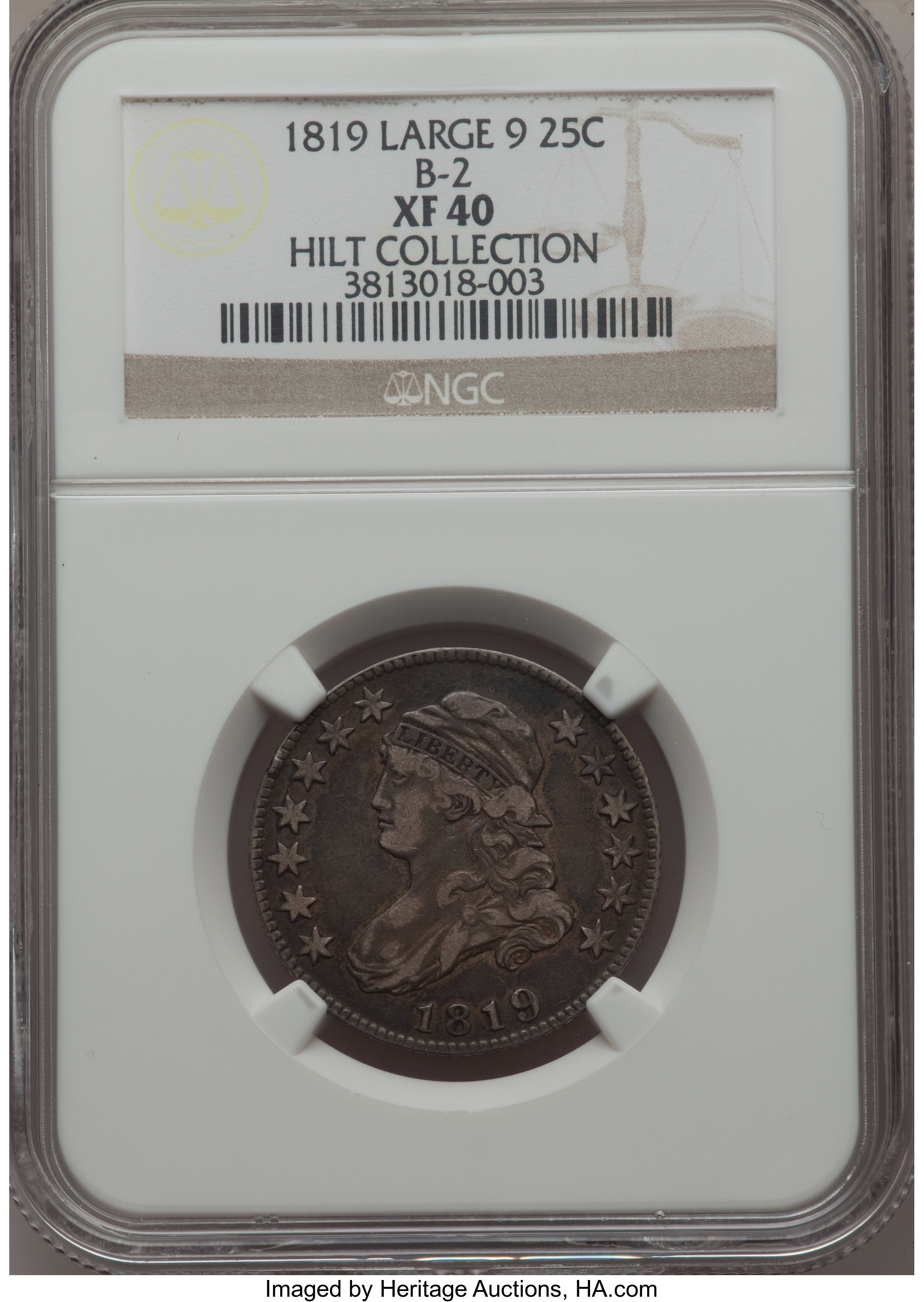 1819 25C Large 9, B-2, R.3, XF40 NGC. ...