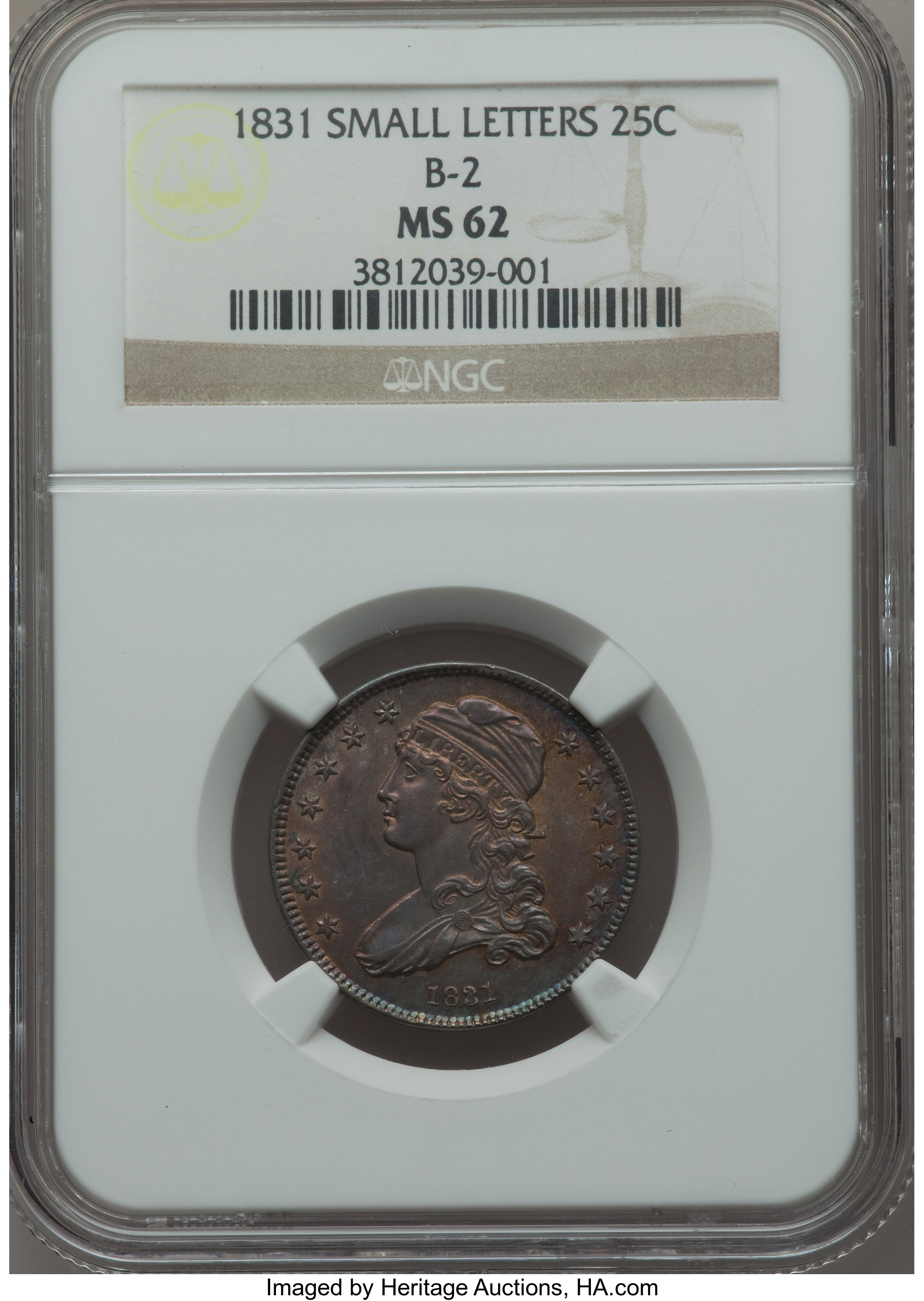 1831 25C Small Letters, B-2, R.2, MS62 NGC. ...