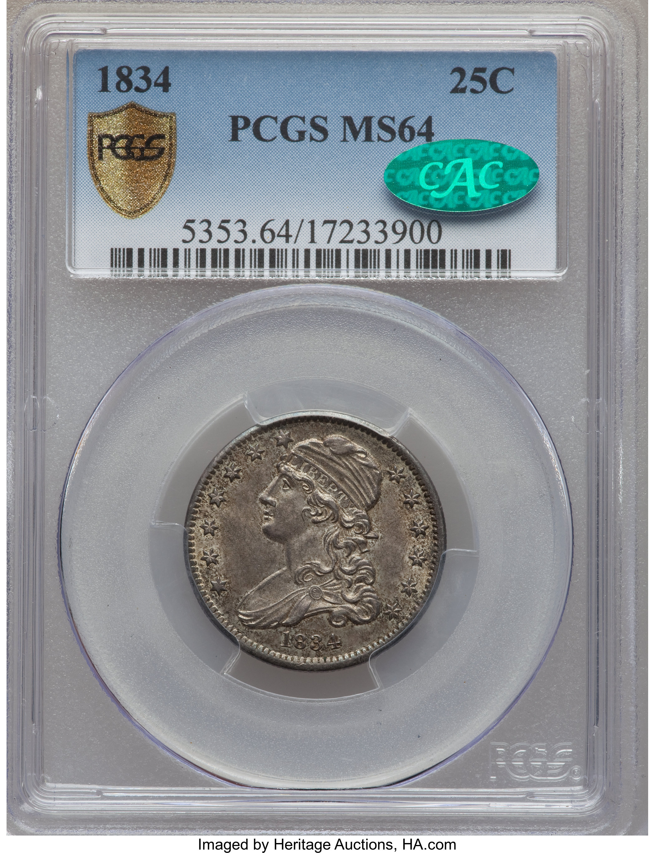 1834 25c B-2 AU53 CAC thumbnail 24