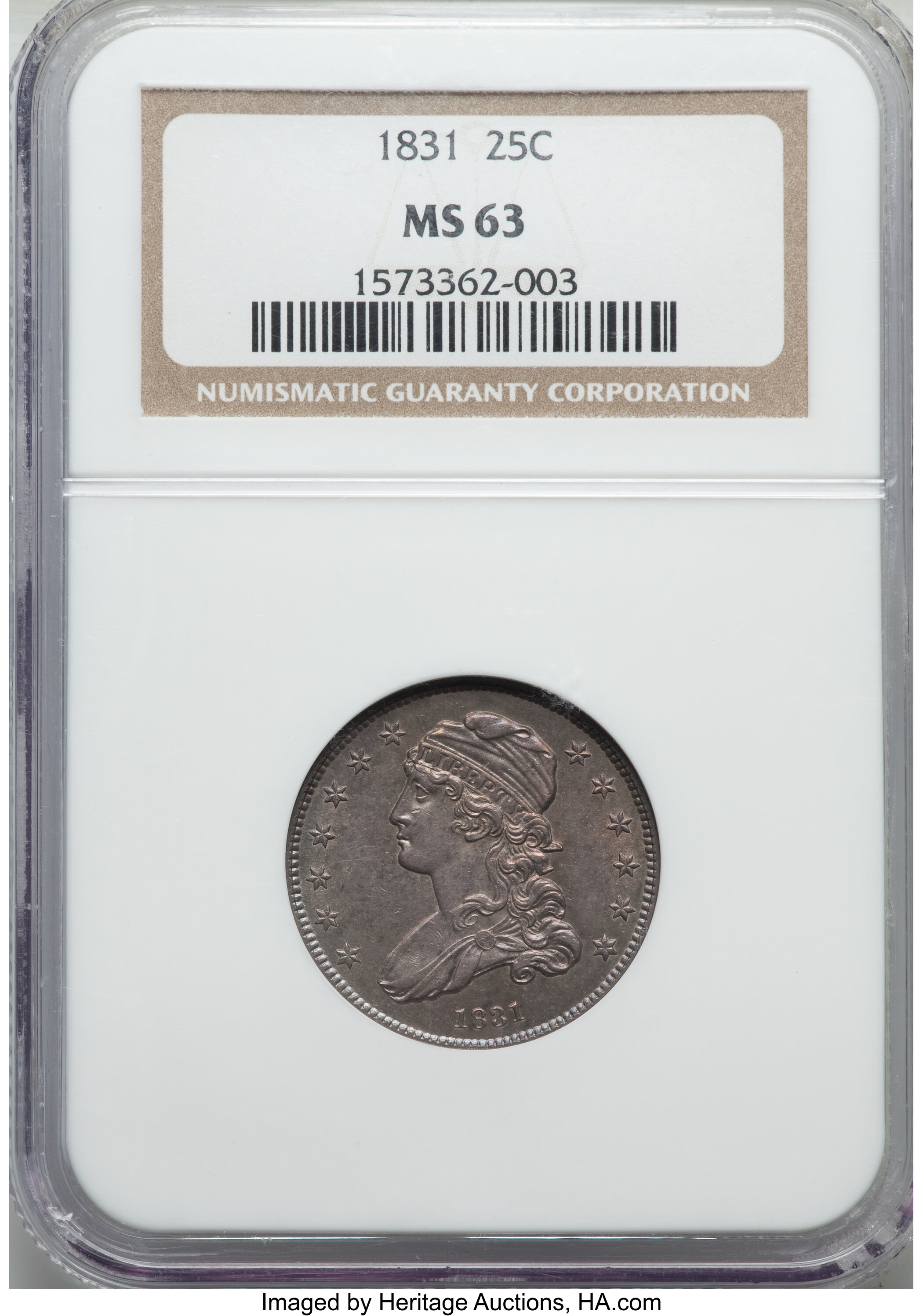 1831 25c Small Letters, B-2 AU53 CAC thumbnail 24