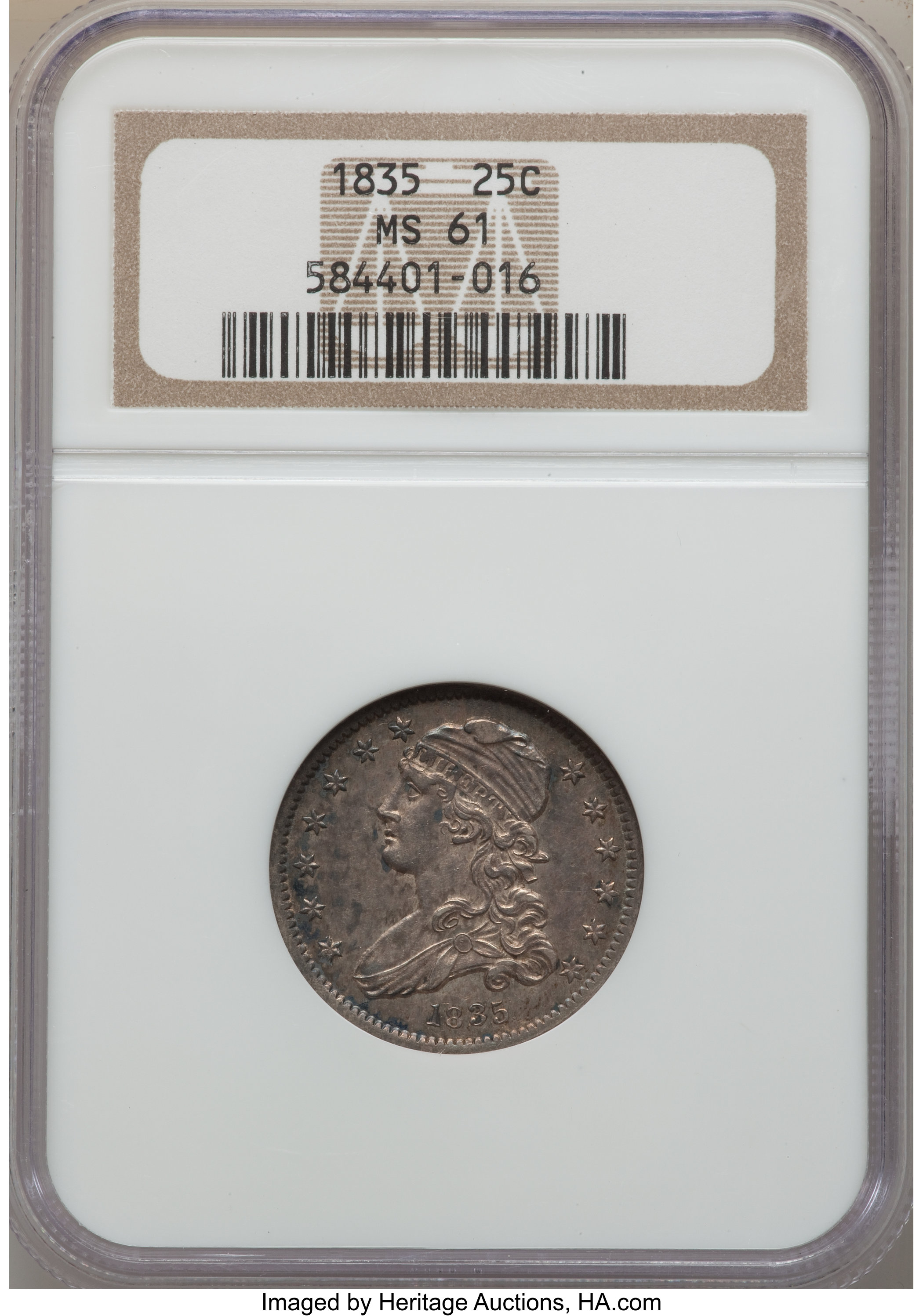 1835 25C B-1, R.1, MS61 NGC. ...