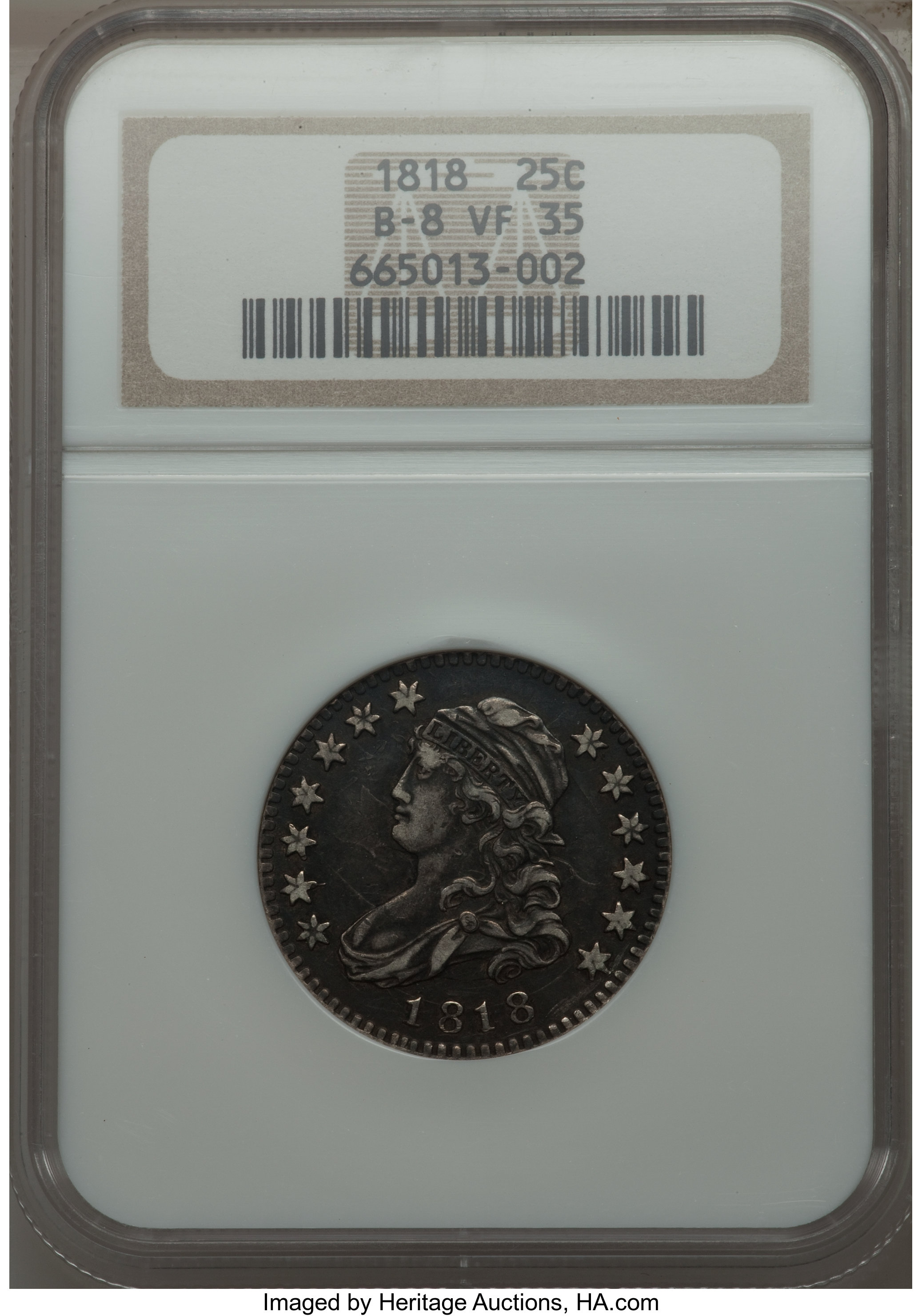 1818 25C B-8, R.3, VF35 NGC. NGC Census: (2/6). PCGS Population (0/5). Mintage: 361,174. ...