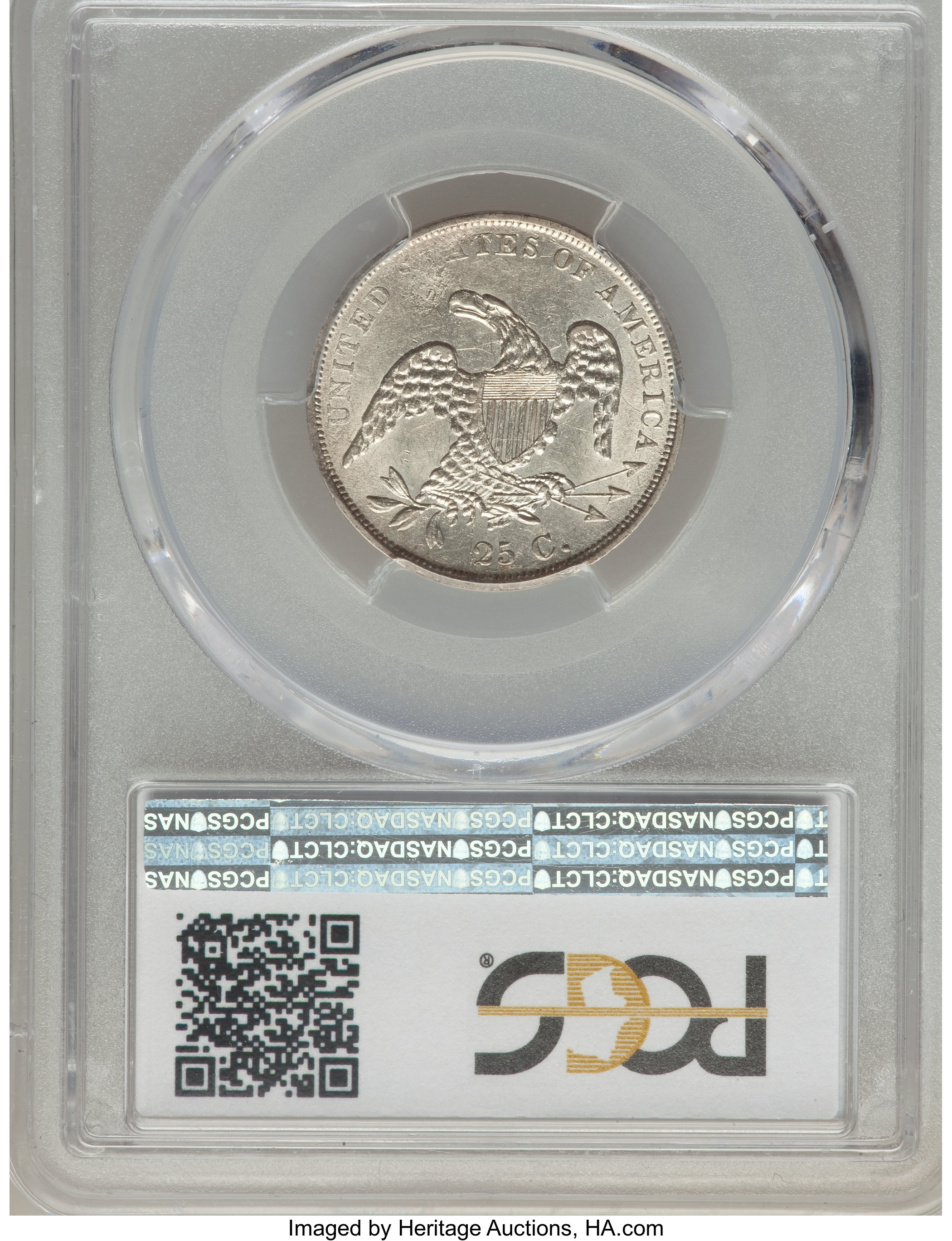 1836 25c B-3 AU53 CAC thumbnail 2