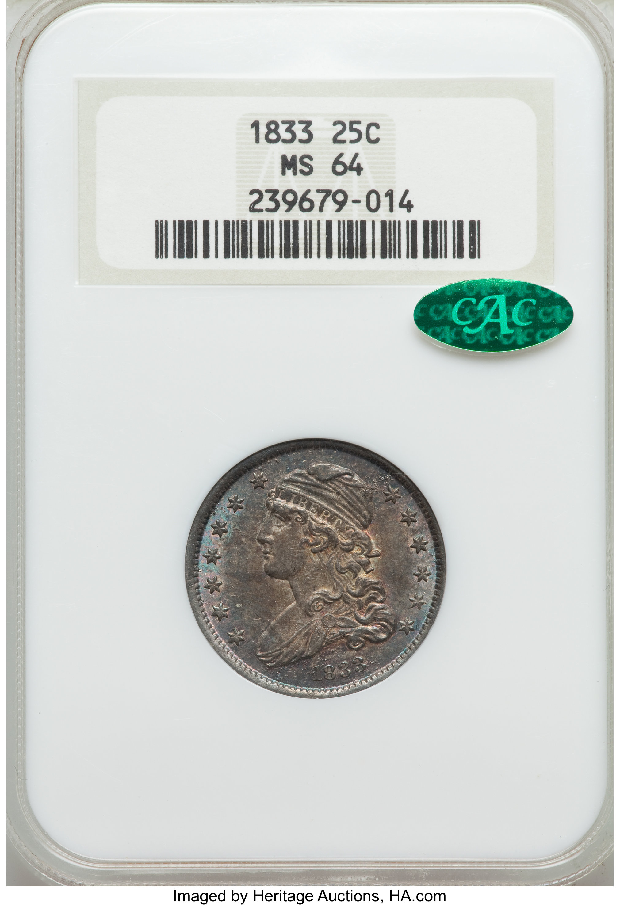 1833 25c Recut Legend Reverse, B-2, FS-901 MS64 CAC thumbnail 4