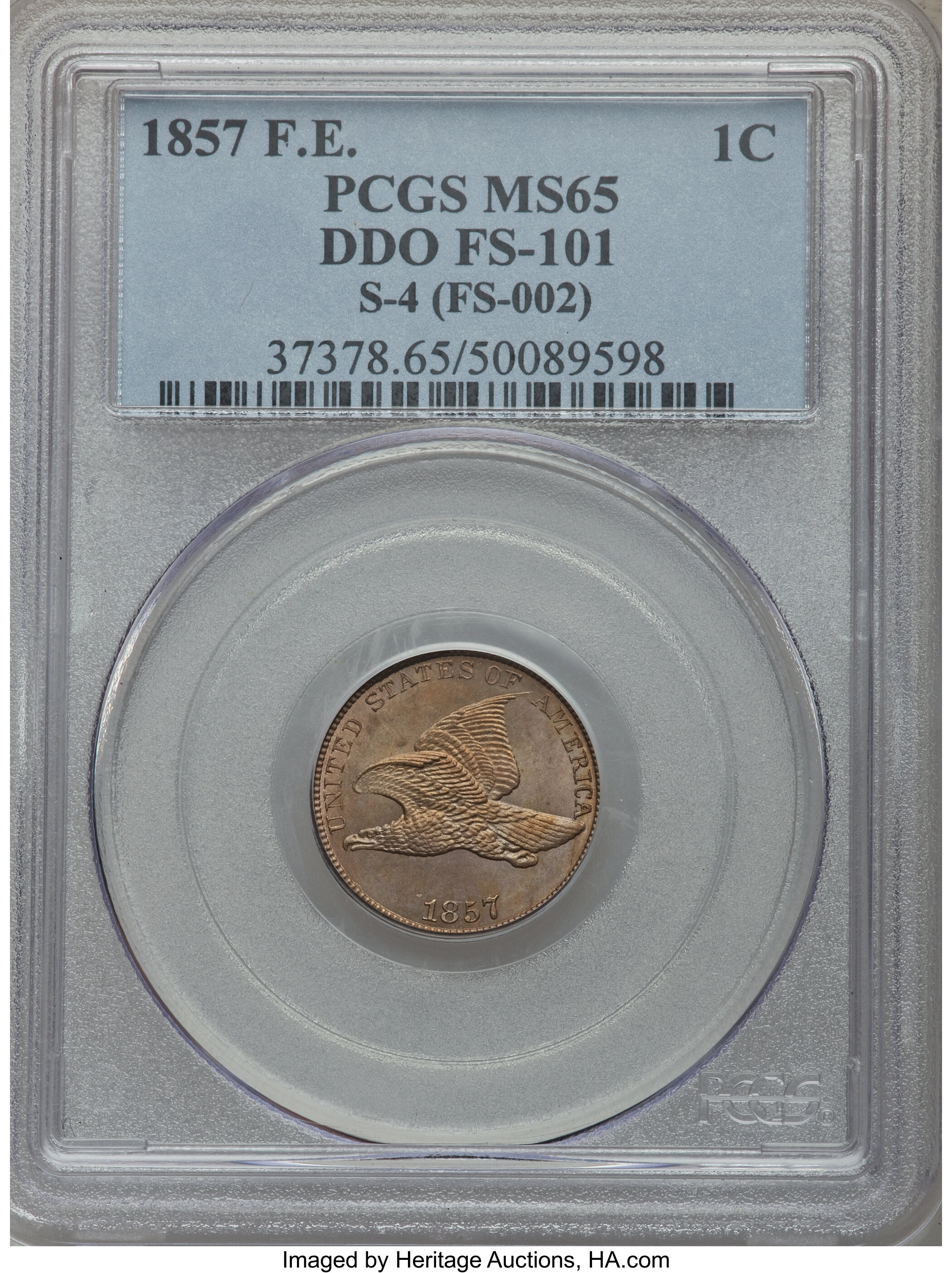 1857 1c Flying Eagle, FS-101, S-4 MS65 thumbnail 8