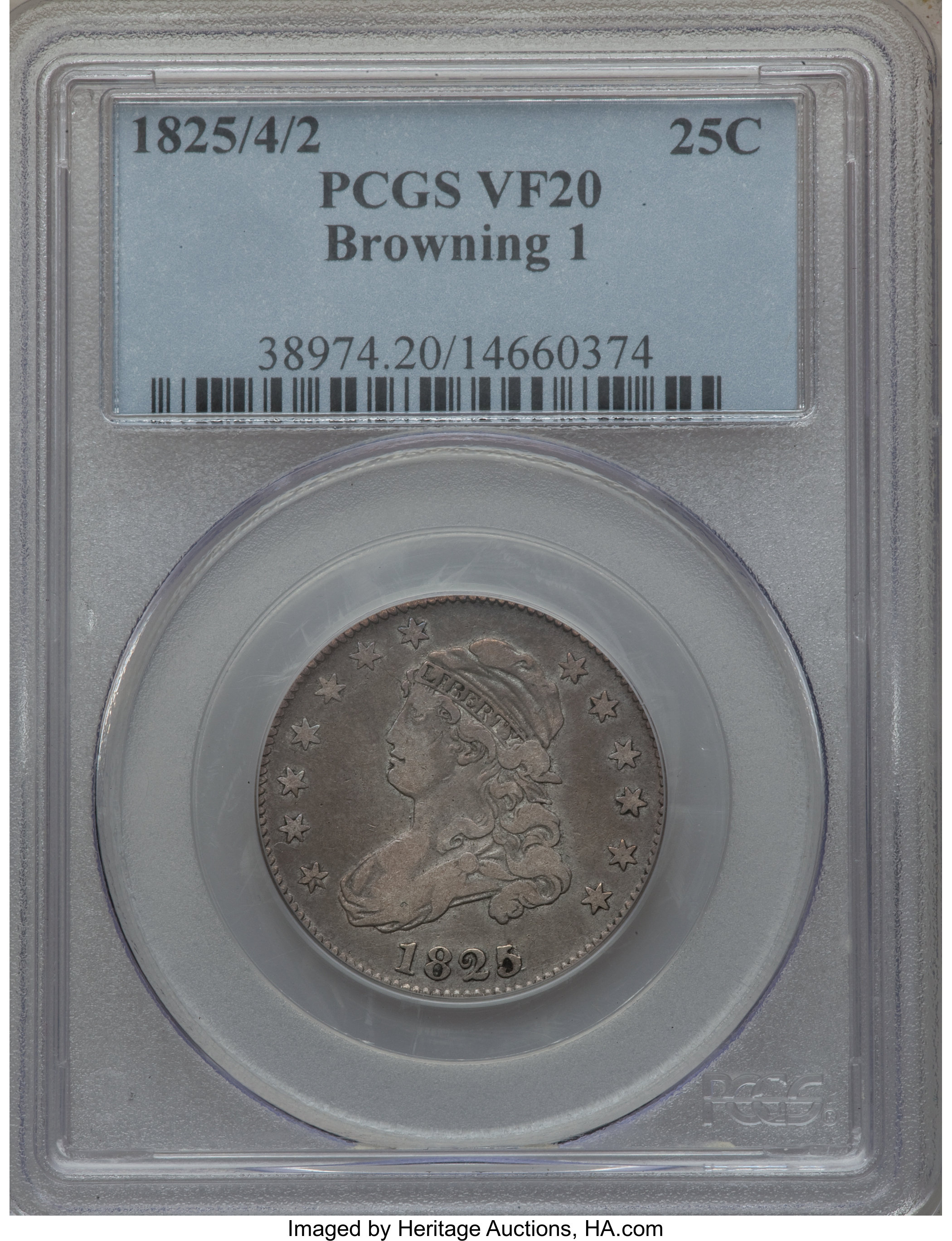 1825/4/2 25c Overdate, B-1, FS-301 VF20 thumbnail 6