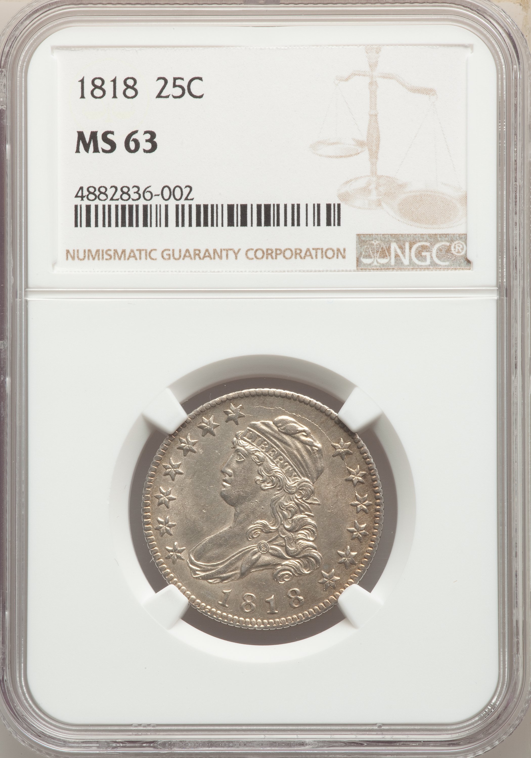 1818 25c B-2 MS63 CAC thumbnail 8
