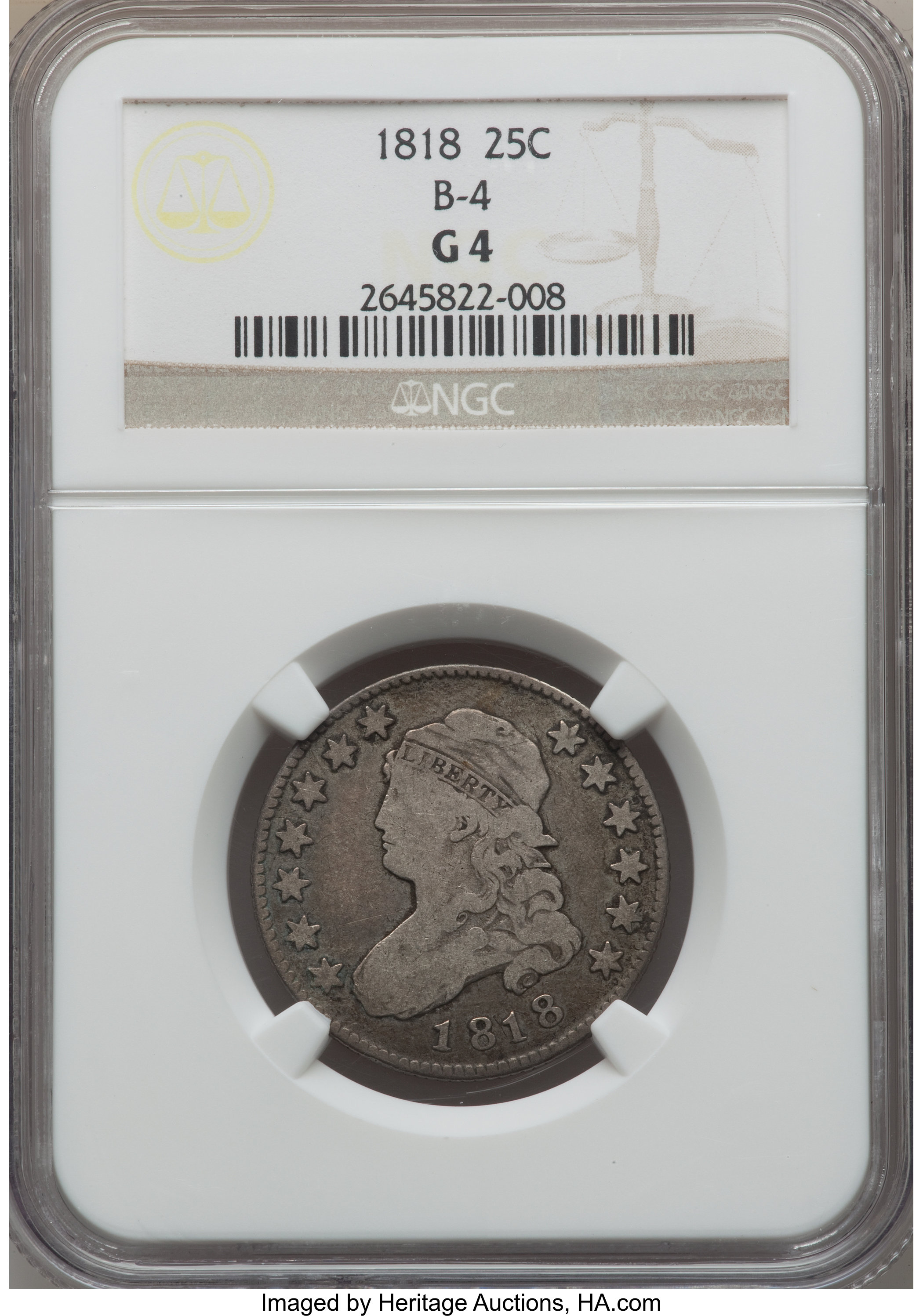 1818 25c B-4 AG3 CAC thumbnail 3