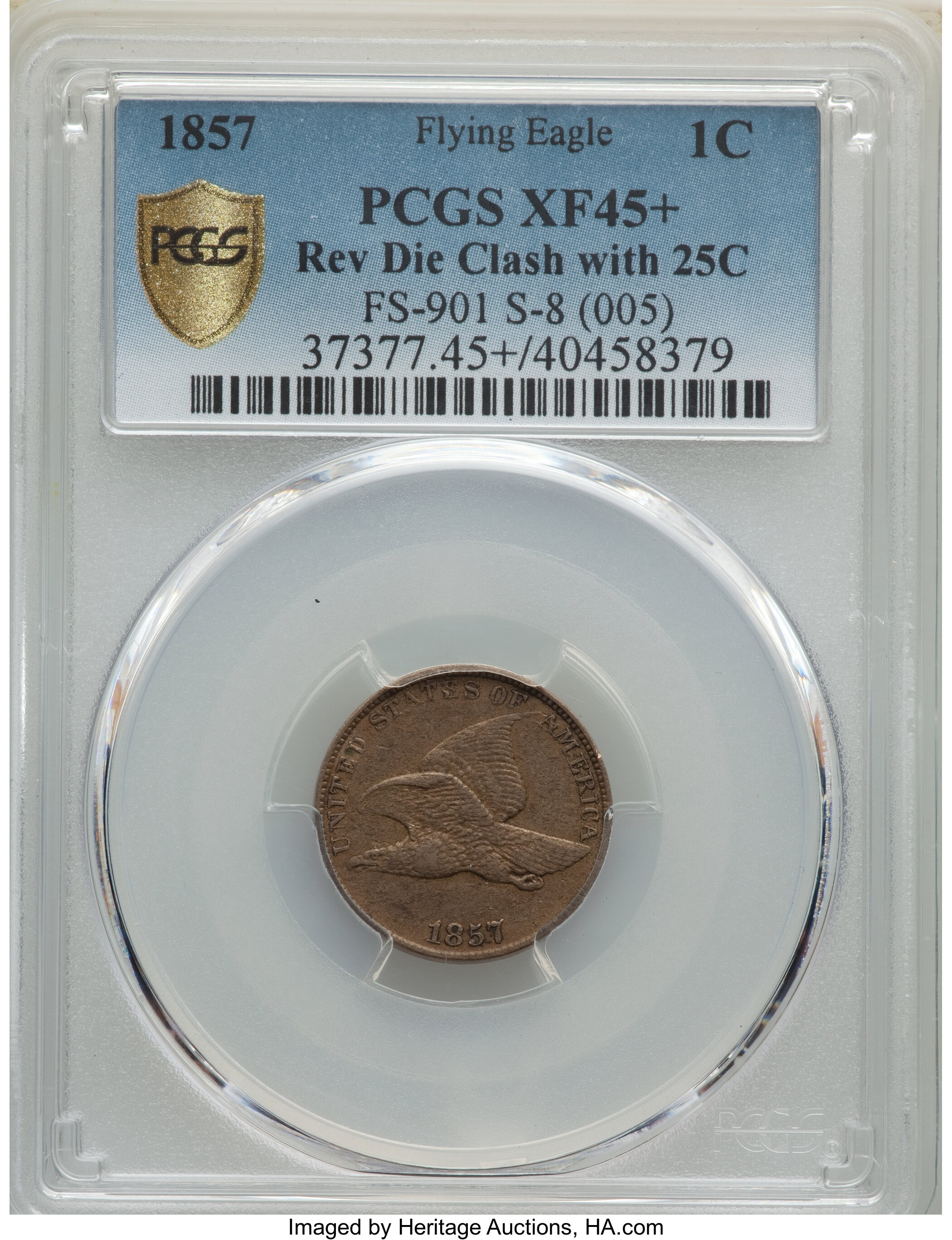 1857 1c Flying Eagle, FS-901, S-8 XF45 thumbnail 4