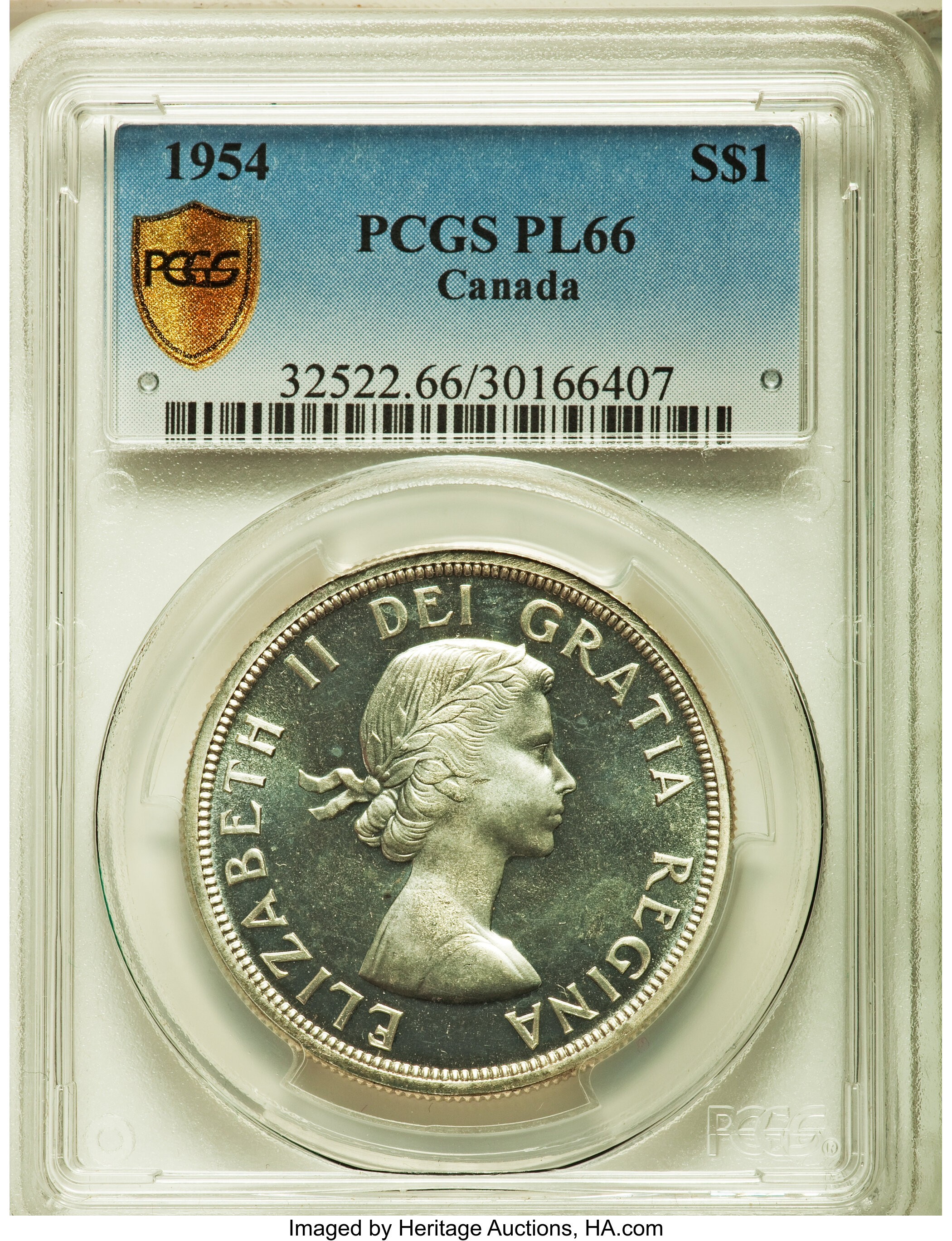 Canada: Elizabeth II Prooflike Dollar 1954 PL66 PCGS,...