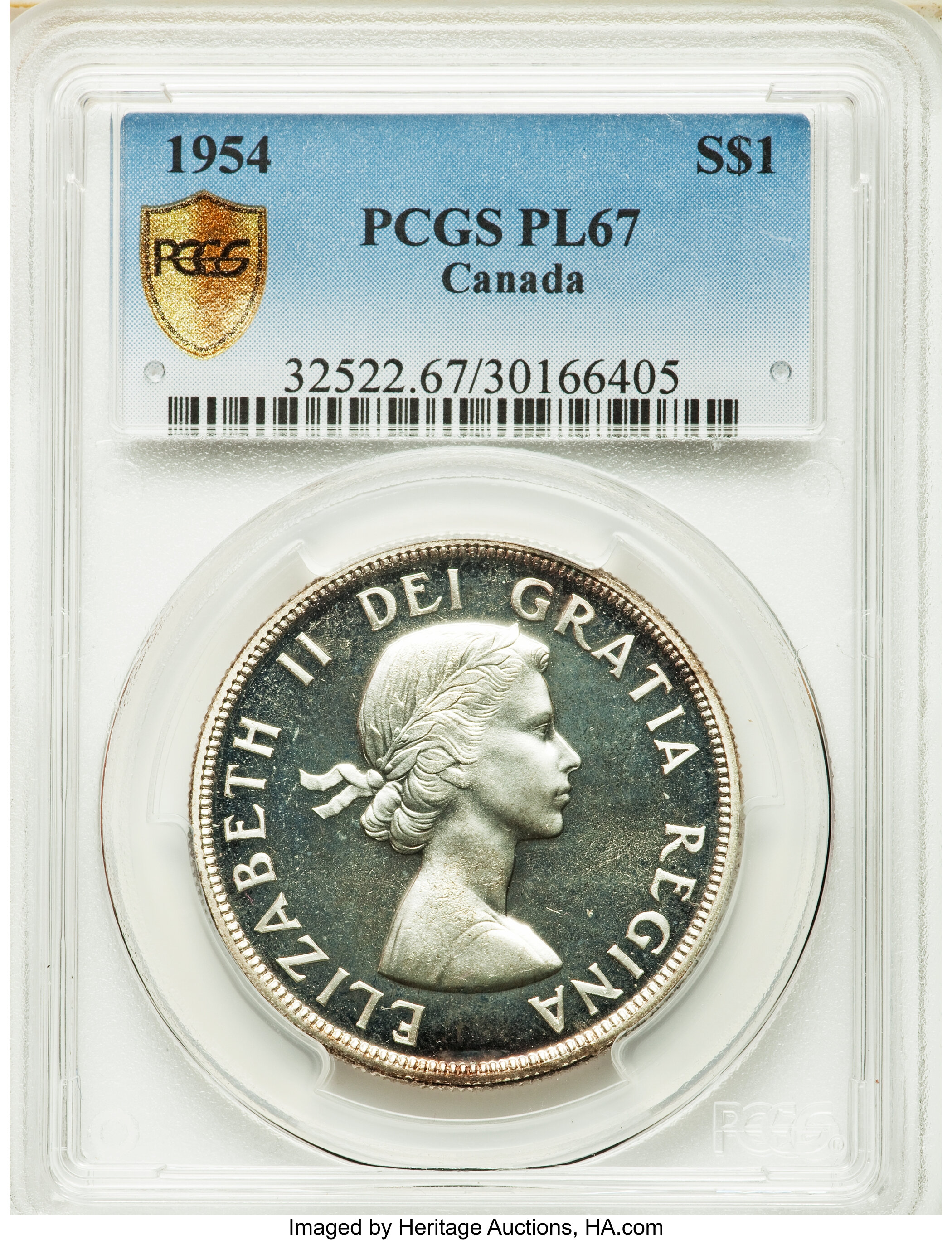 Canada: Elizabeth II Prooflike Dollar 1954 PL67 PCGS,...