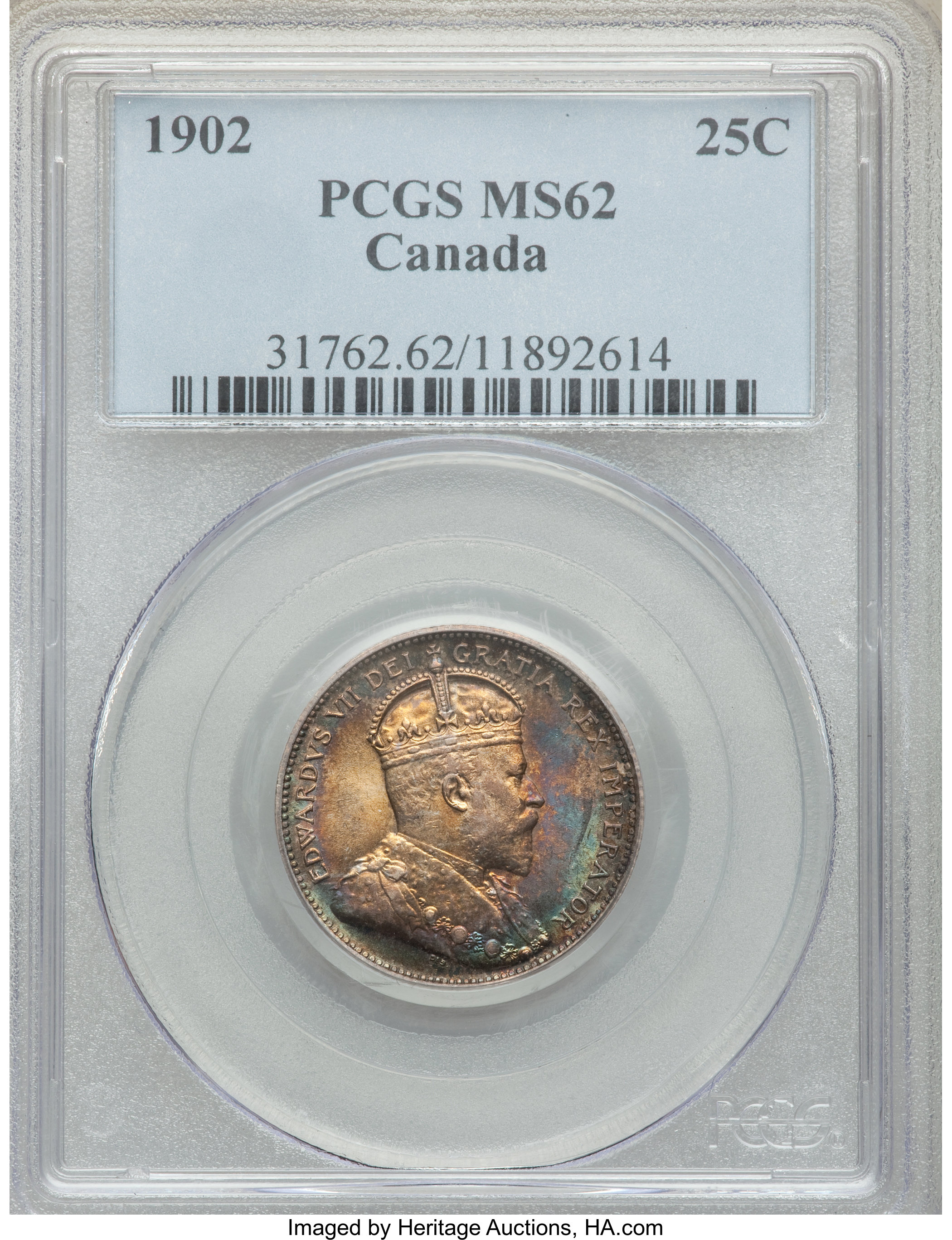 Canada: Edward VII 25 Cents 1902 MS62 PCGS,...