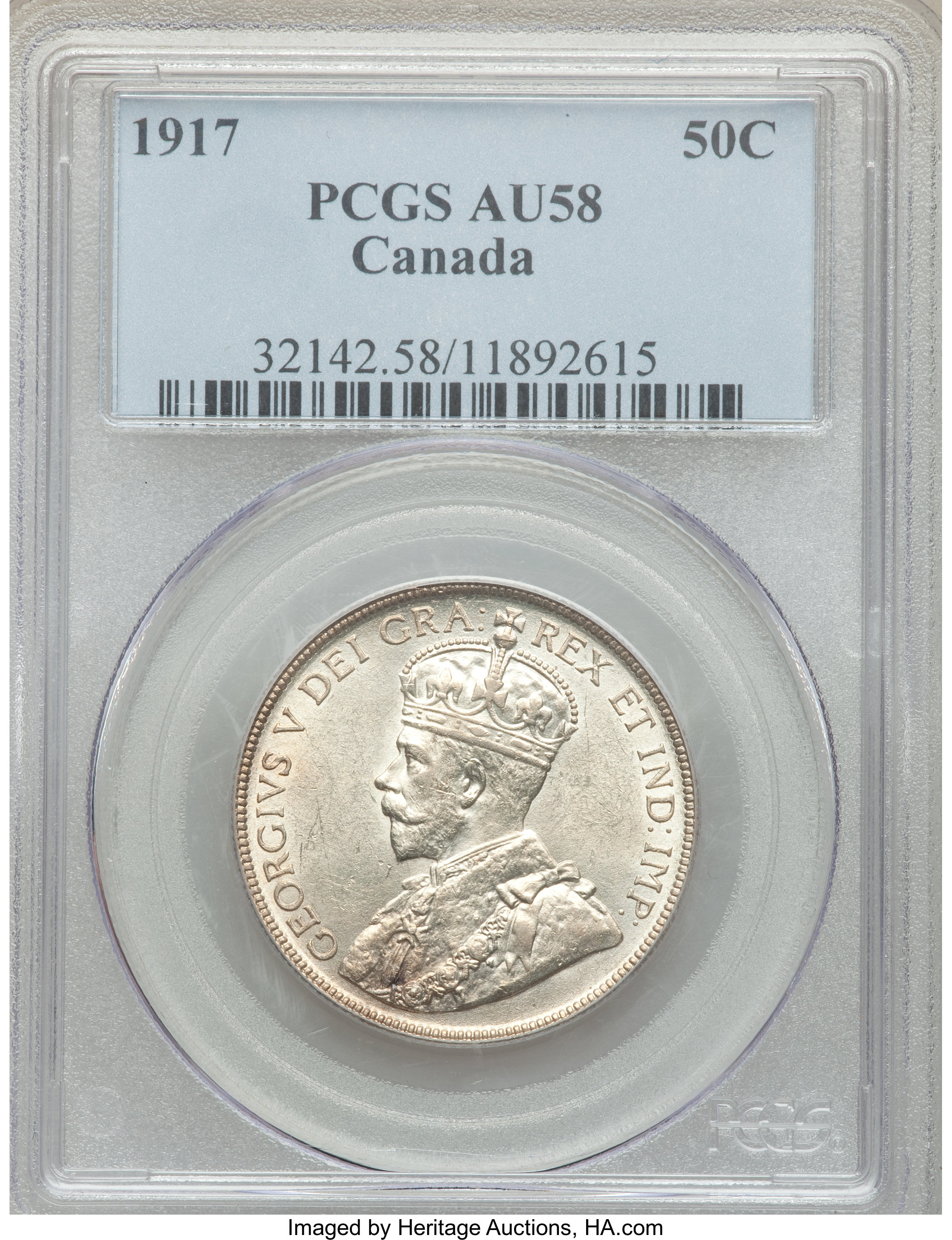 Canada: George V 50 Cents 1917 AU58 PCGS,...