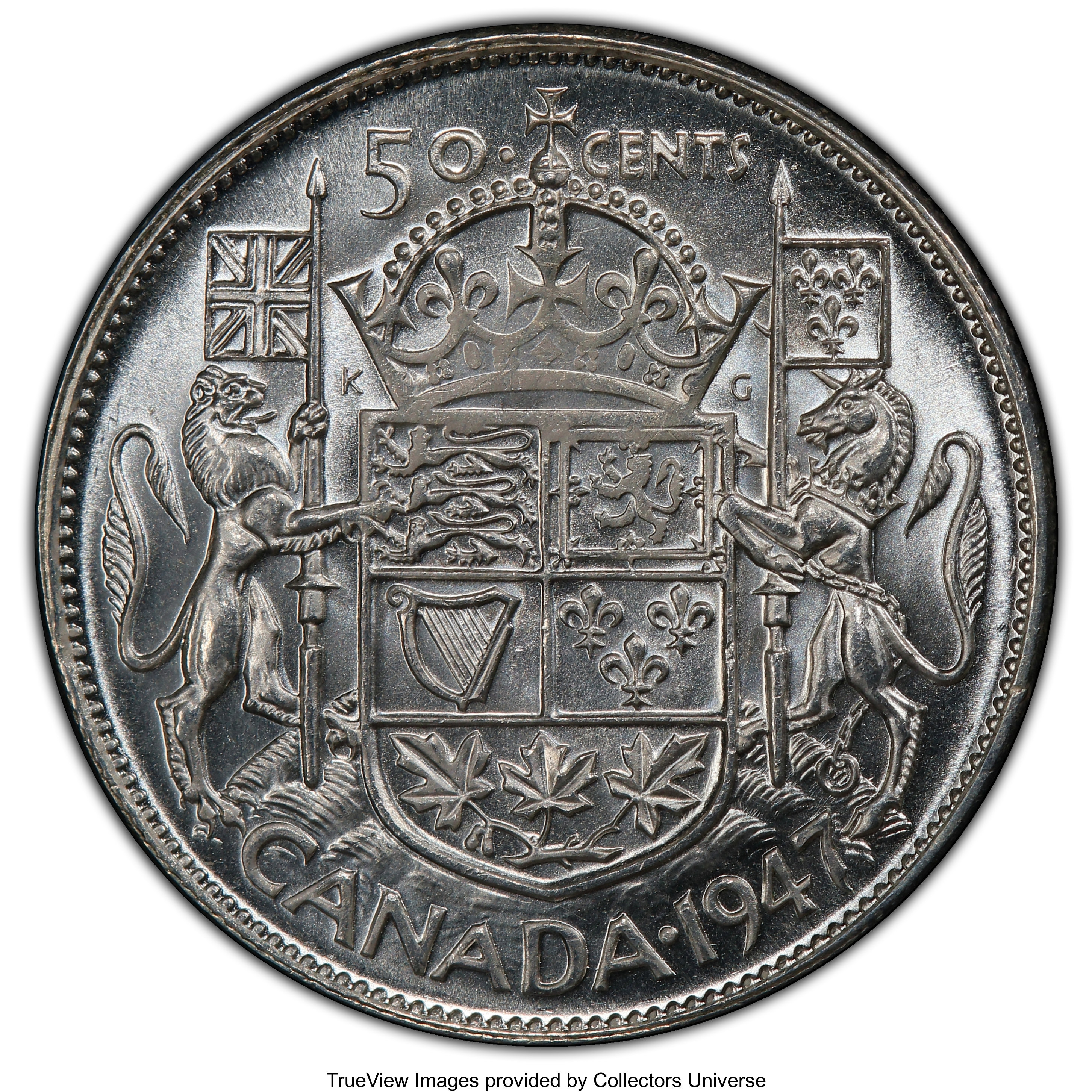 1947 50c Narrow Date, Curved 7 F15 thumbnail 4