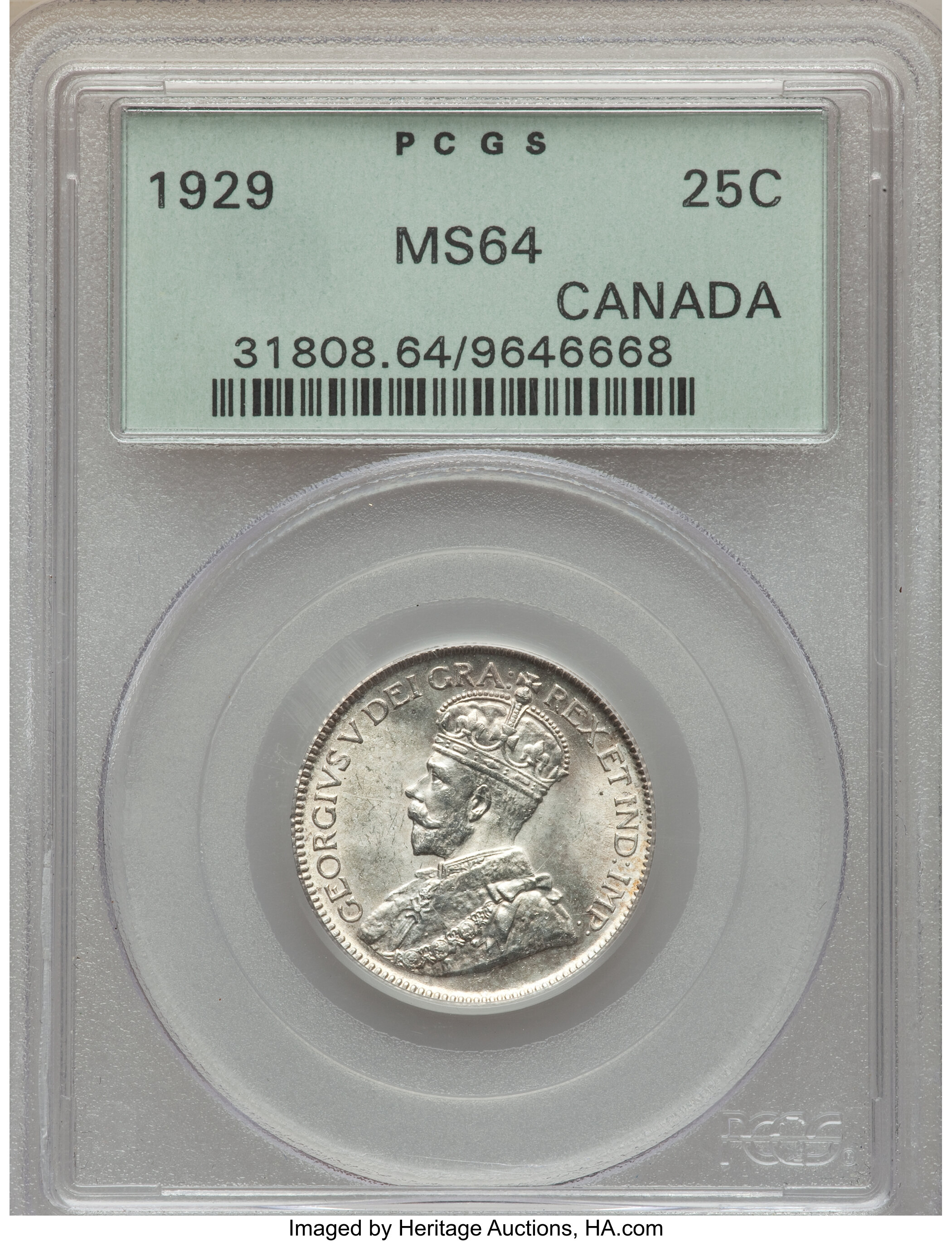 Canada: George V 25 Cents 1929 MS64 PCGS,...