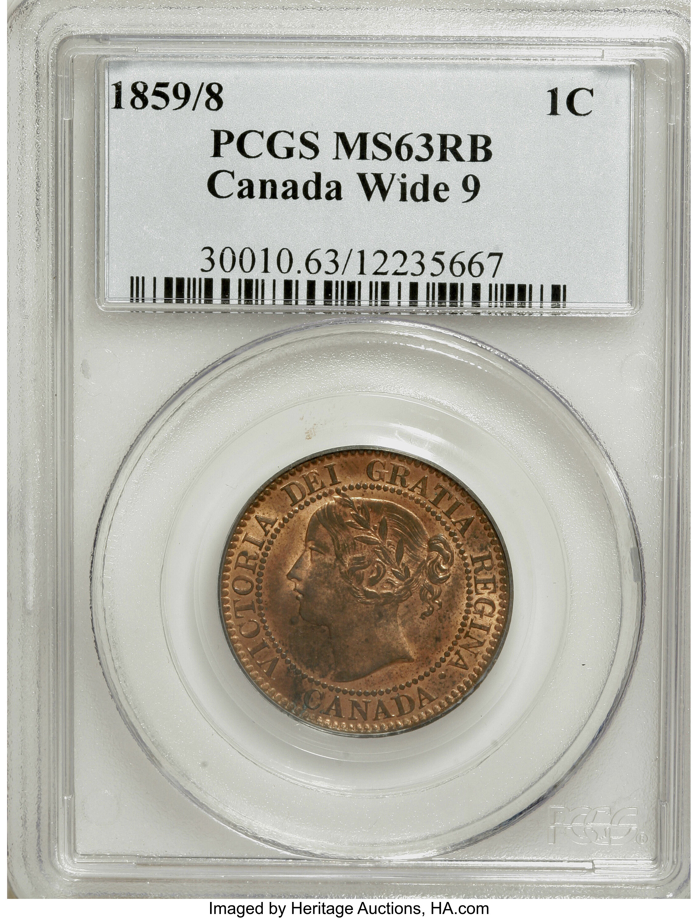 1859/8 1c Province of Canada, Medal Alignment, Wide 9 MS RB MS63 RB thumbnail 6
