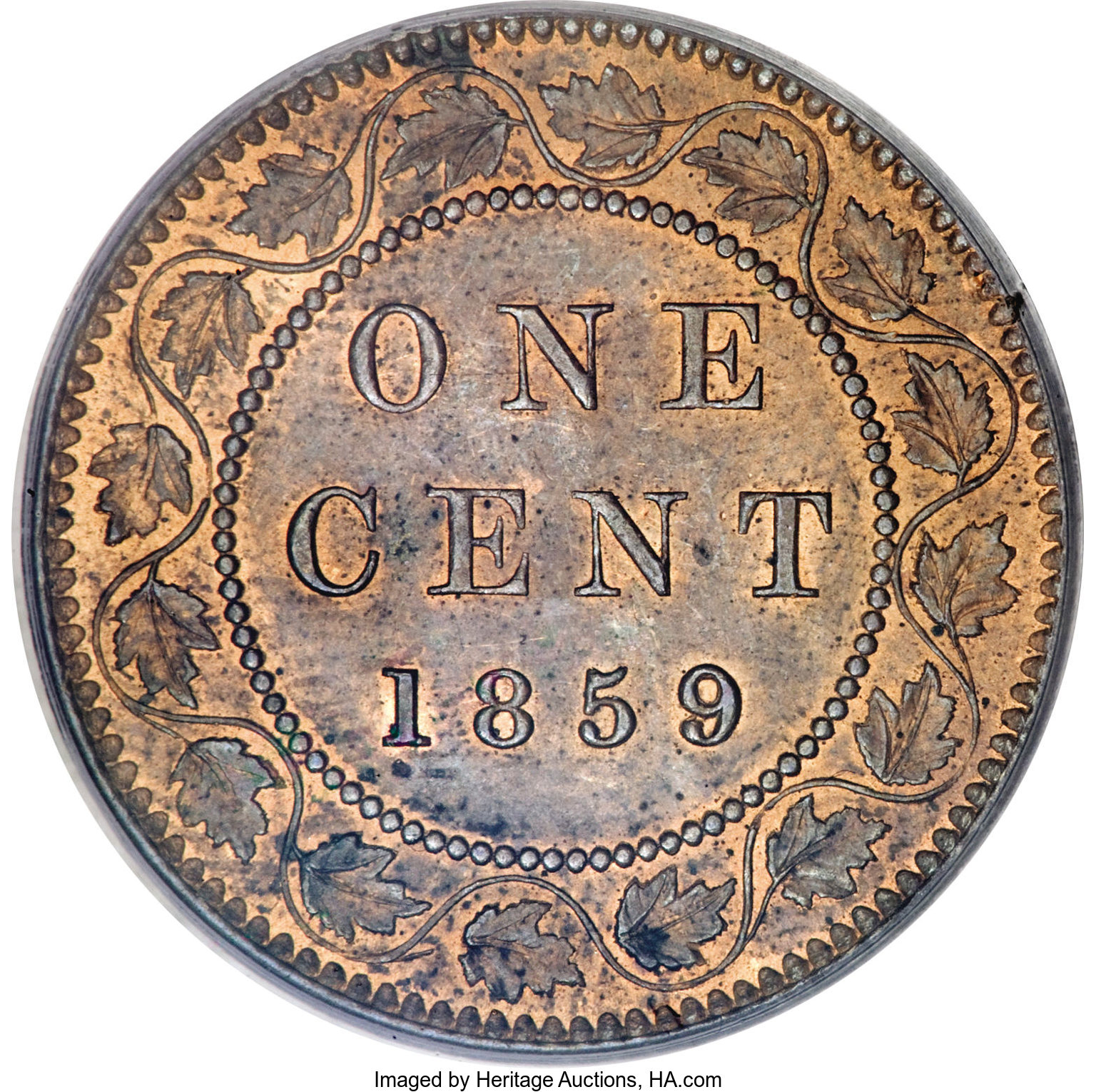 1859/8 1c Province of Canada, Medal Alignment, Wide 9 MS RB MS63 RB thumbnail 8