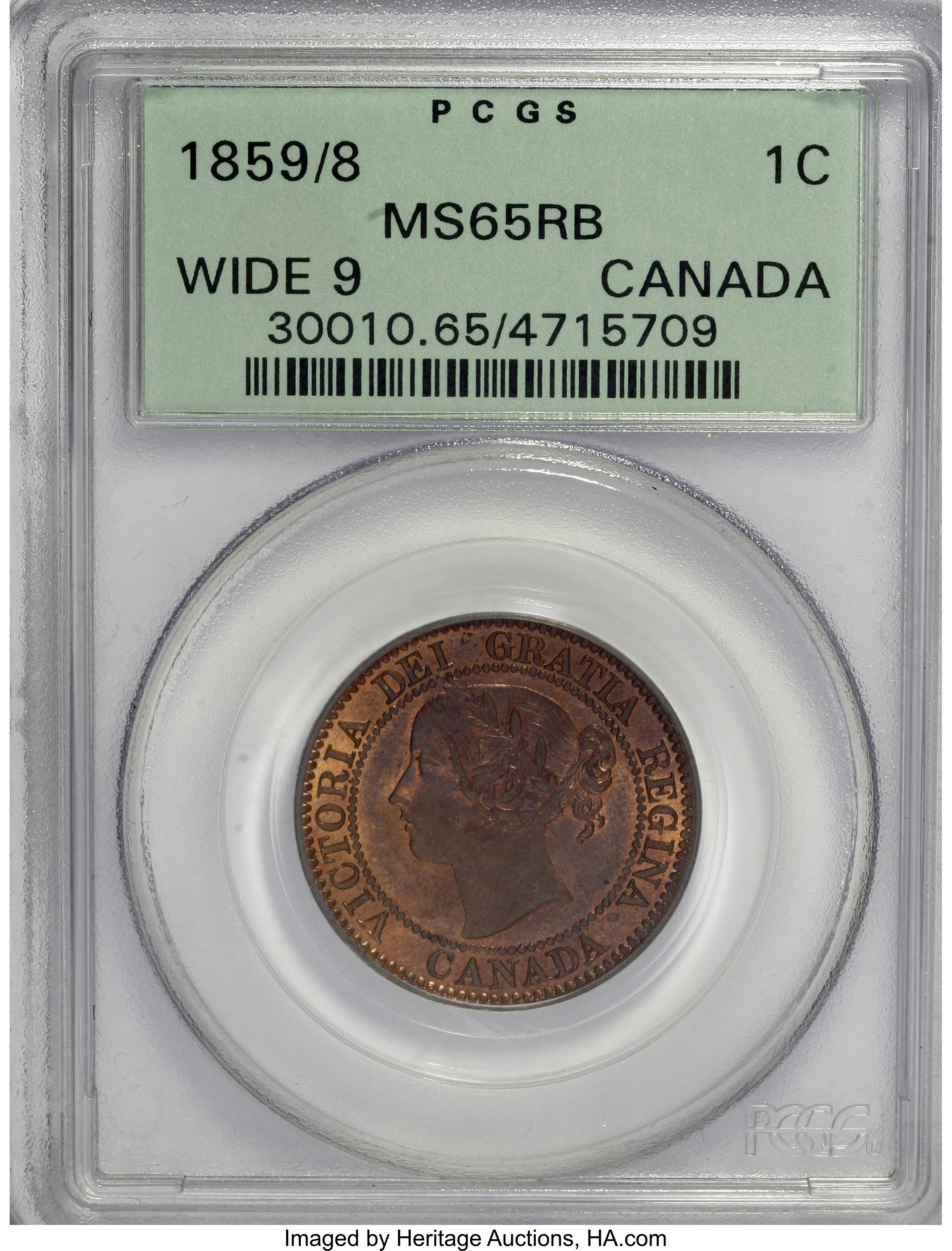 1859/8 1c Province of Canada, Medal Alignment, Wide 9 MS RB MS64 RB thumbnail 6