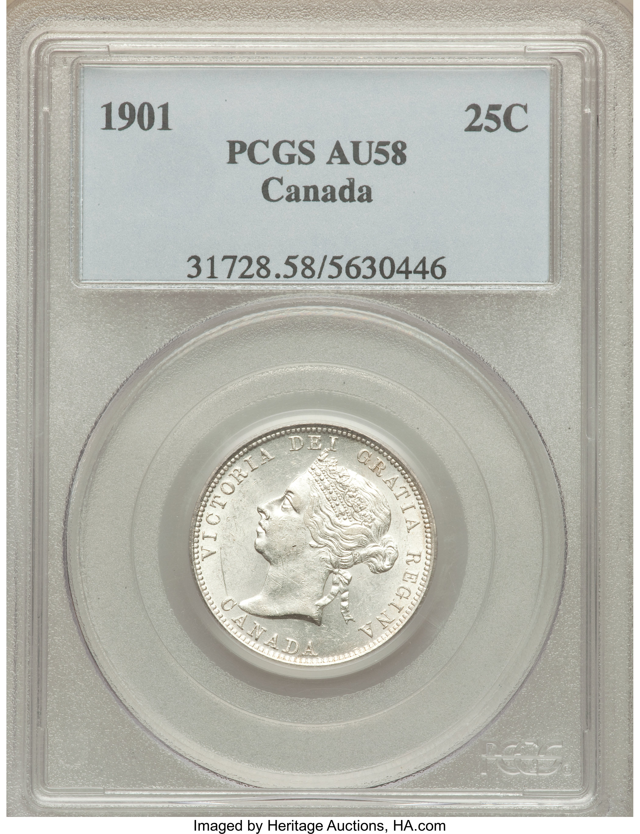 Canada: Victoria 25 Cents 1901 AU58 PCGS,...