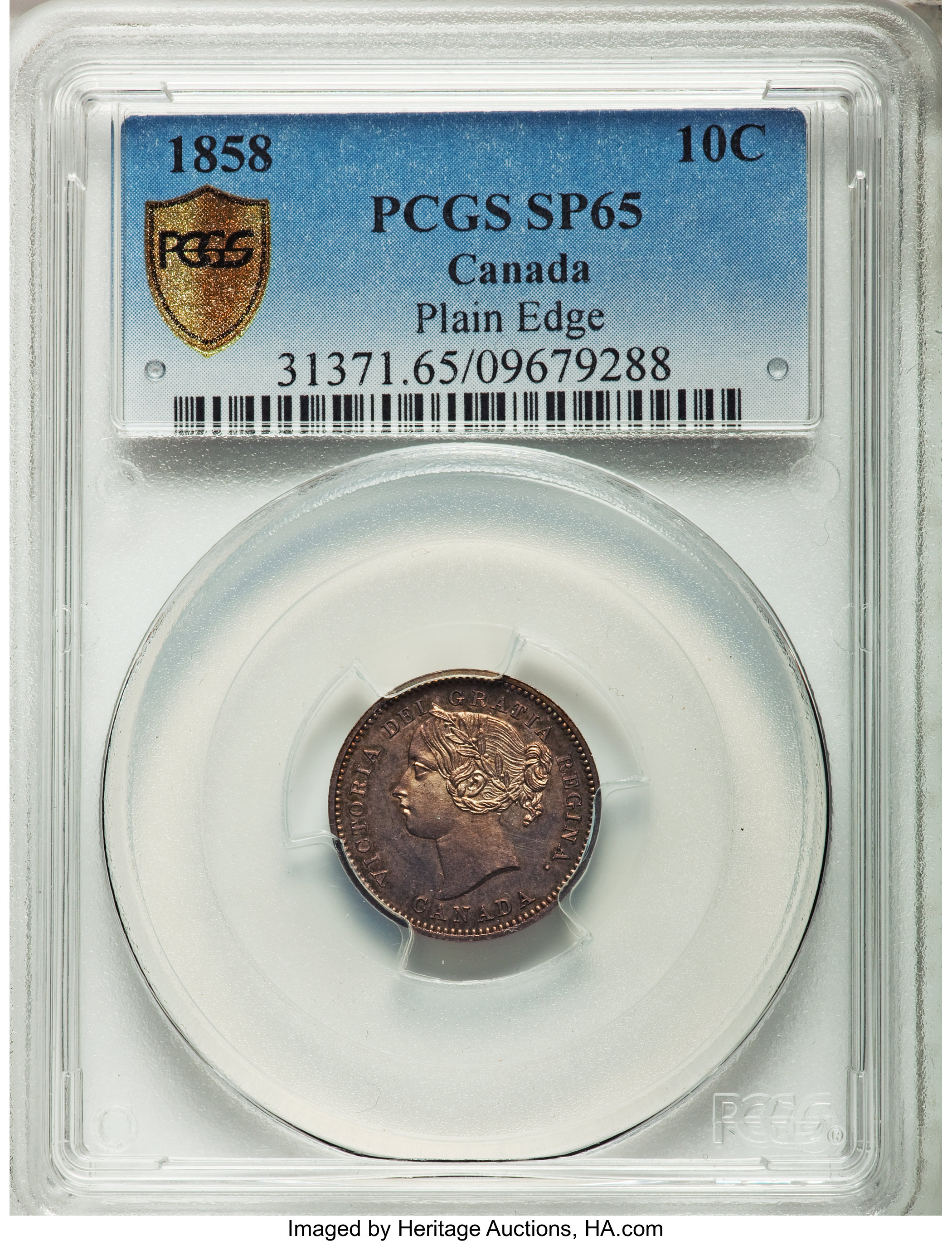 1858 10c Province of Canada, Small Date, Plain Edge MS61 thumbnail 22