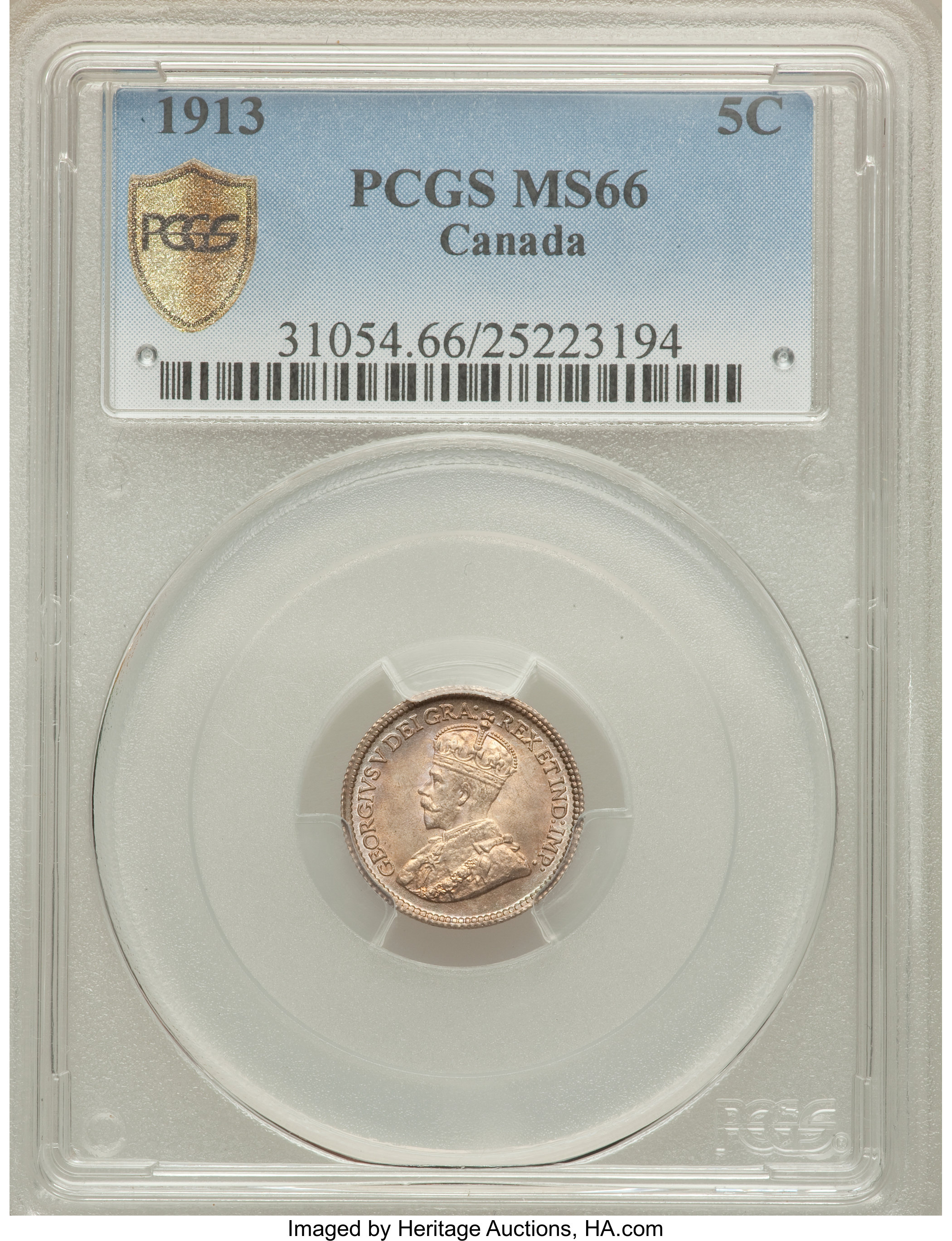 Canada: George V 5 Cents 1913 MS66 PCGS,...
