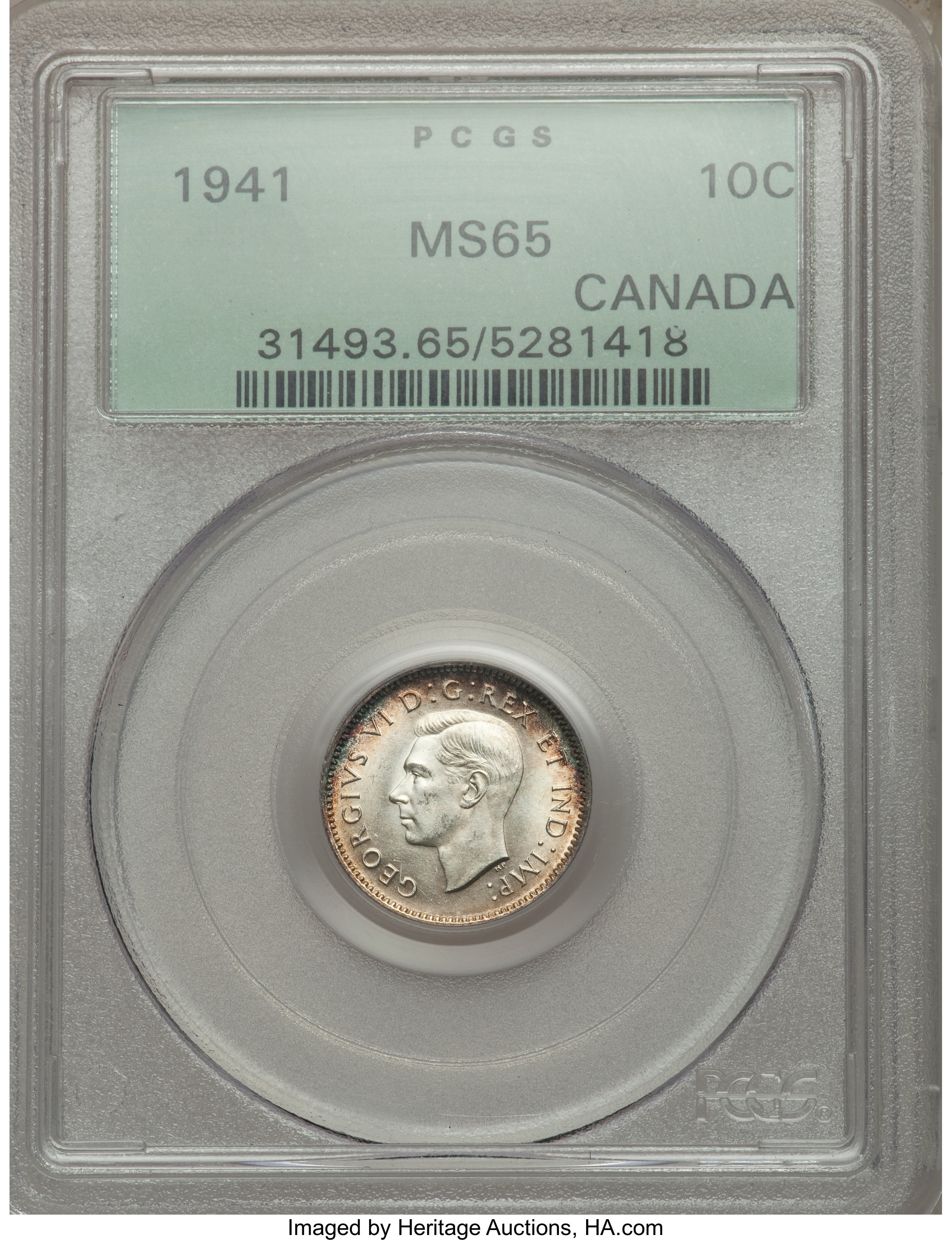 Canada: George VI 10 Cents 1941 MS65 PCGS,...