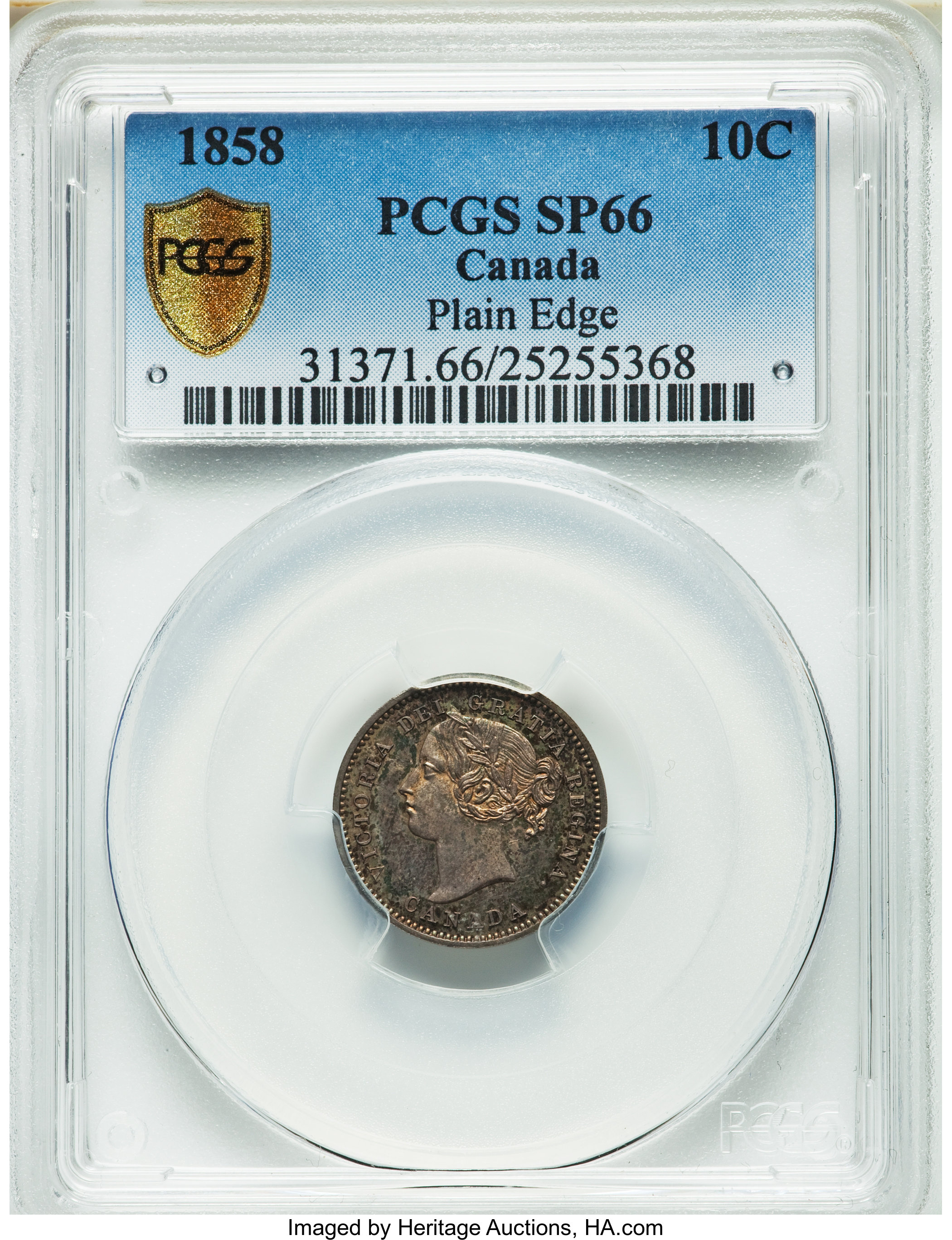 1858 10c Province of Canada, Small Date, Plain Edge MS66 thumbnail 6
