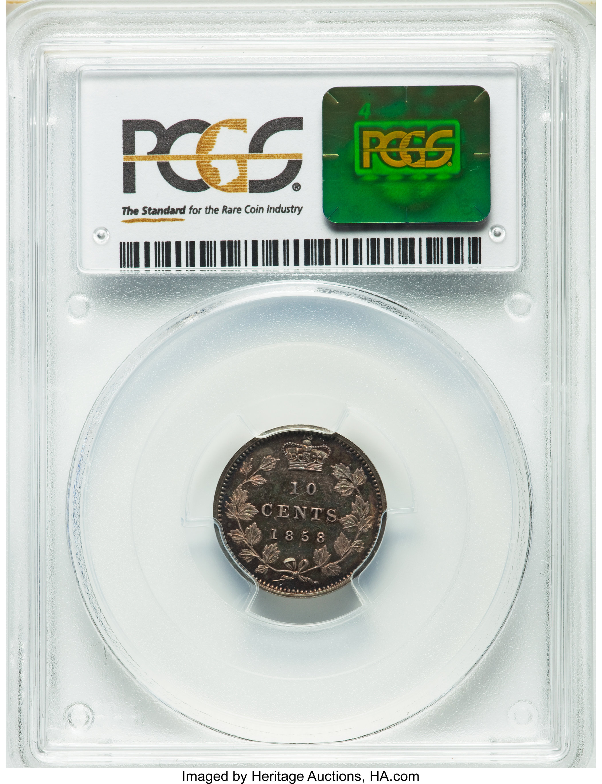 1858 10c Province of Canada, Small Date, Plain Edge MS66 thumbnail 7