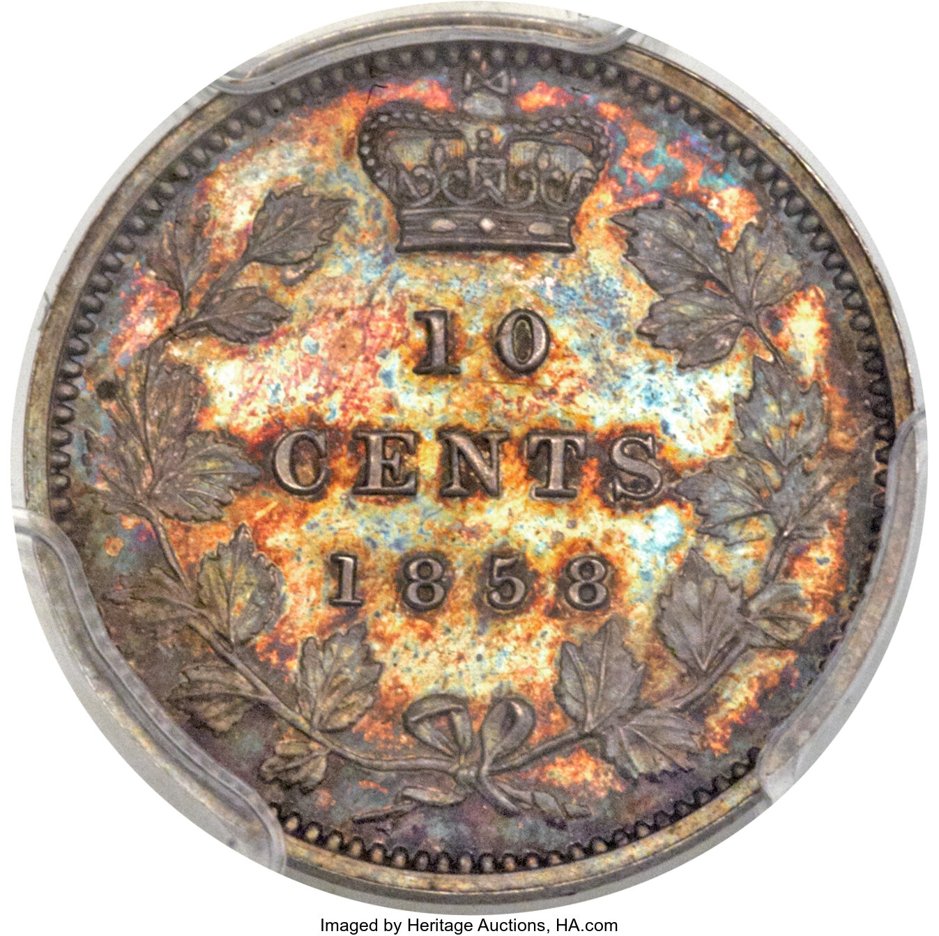 1858 10c Province of Canada, Small Date, Plain Edge MS66 thumbnail 8