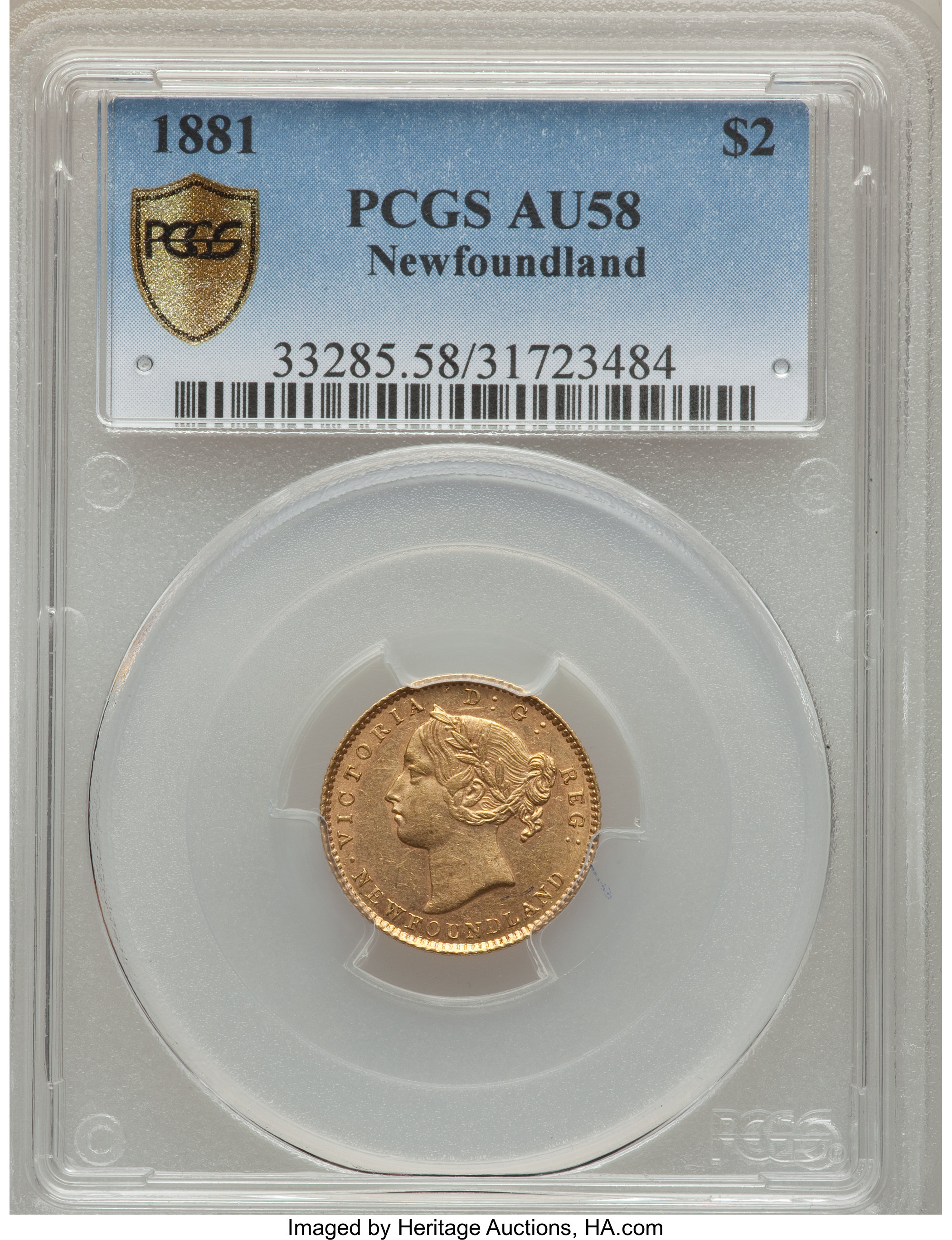 Canada: Newfoundland. Victoria gold 2 Dollars 1881 AU58 PCGS,...