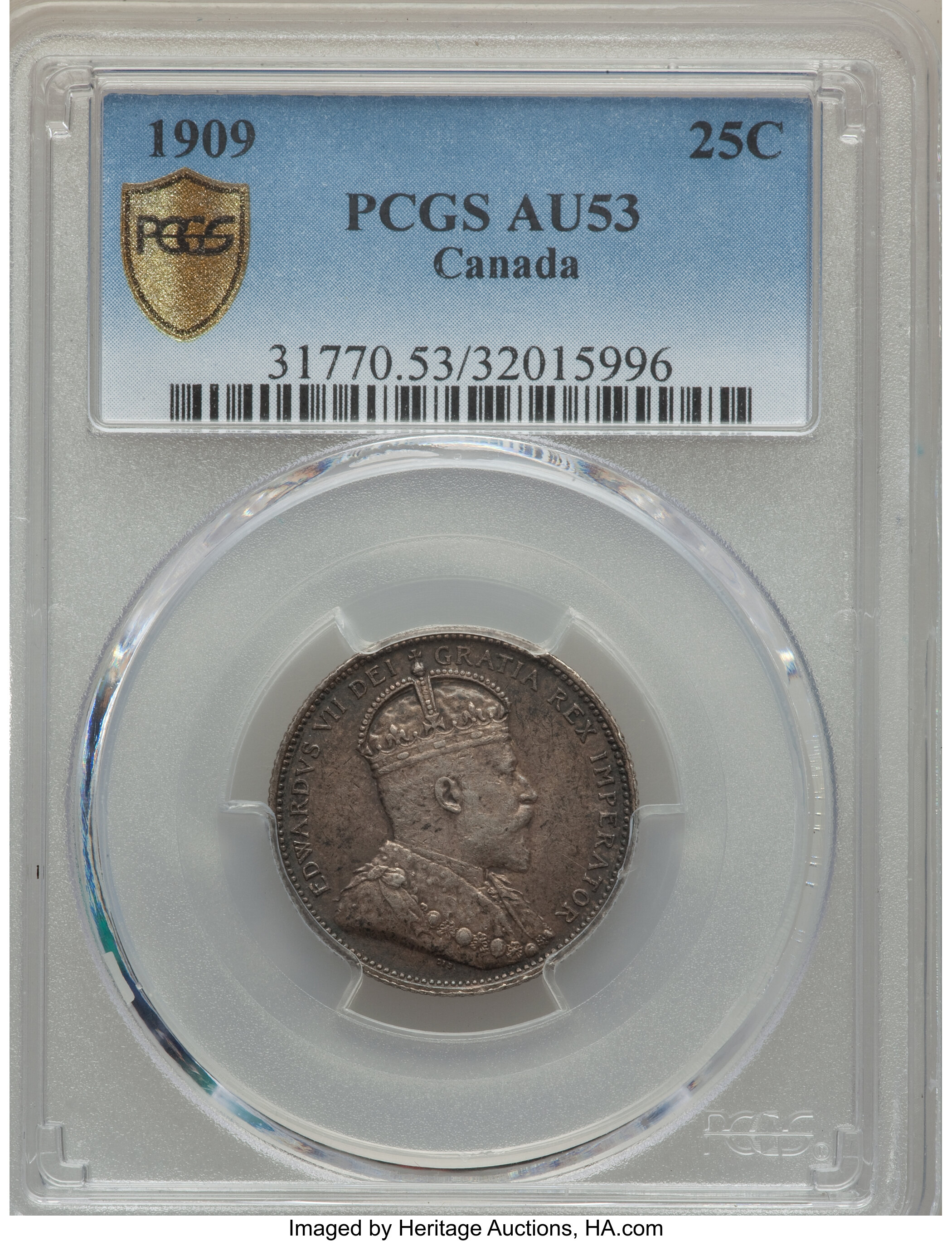 Canada: Edward VII 25 Cents 1909 AU53 PCGS,...