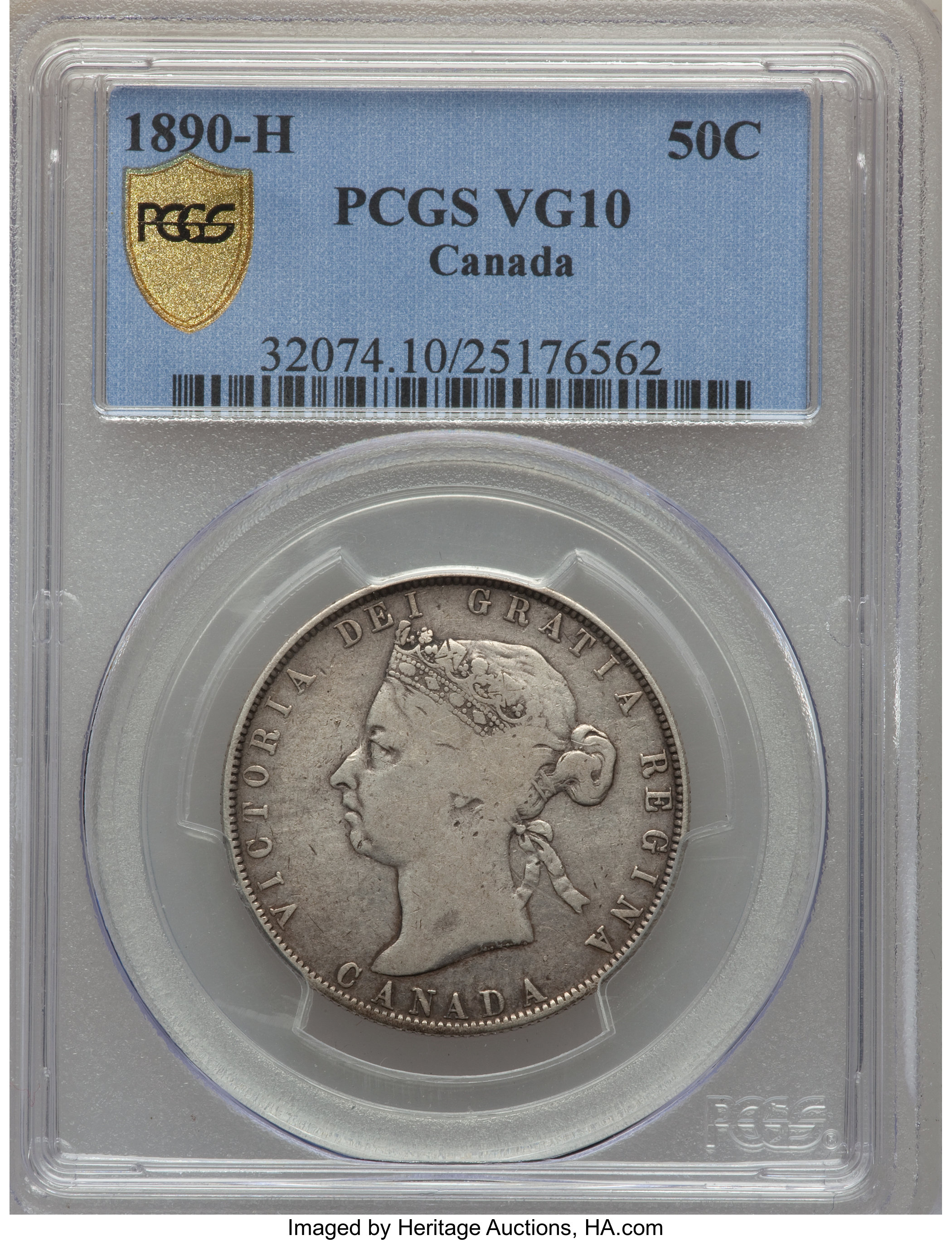 Canada: Victoria 50 Cents 1890-H VG10 PCGS,...
