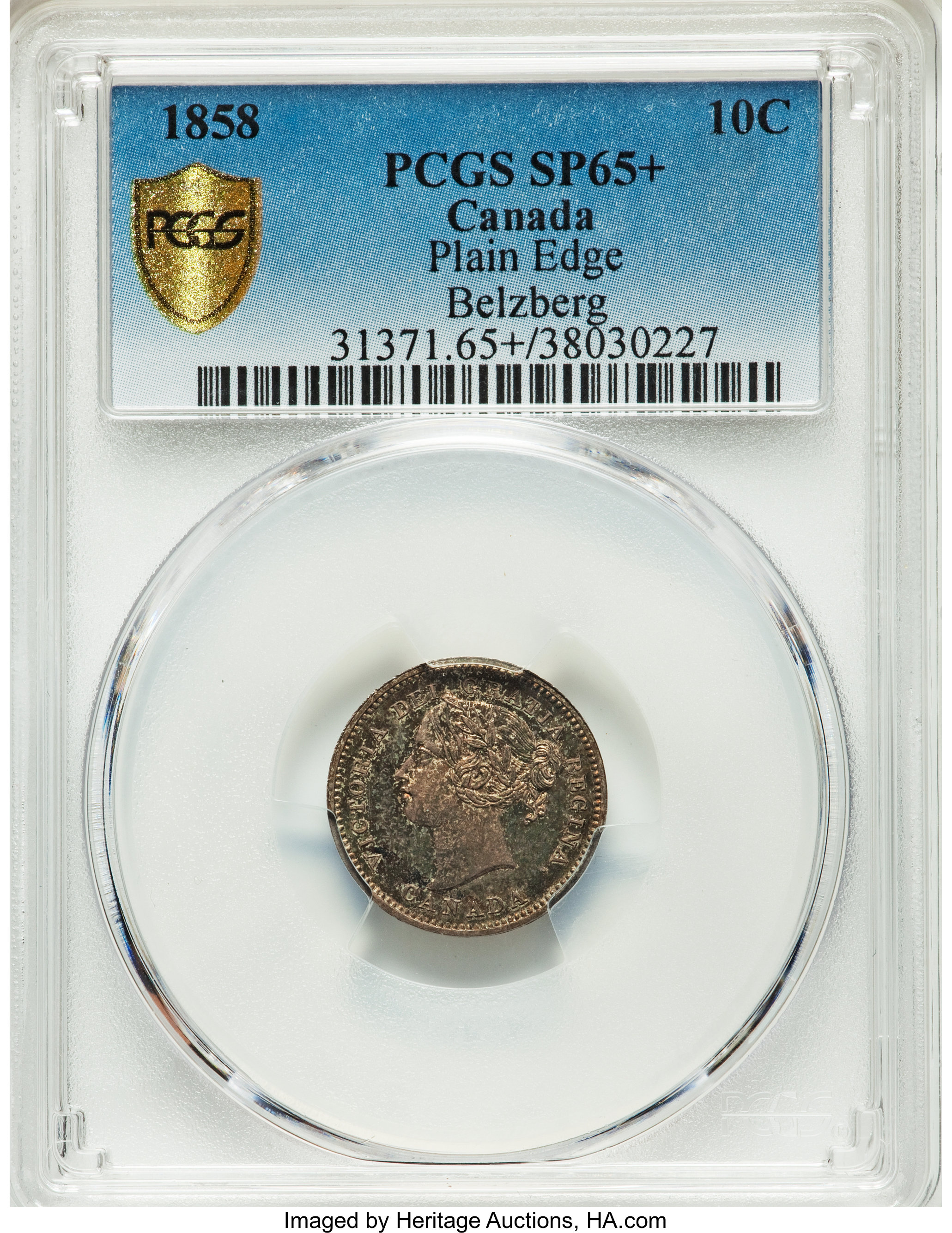 1858 10c Province of Canada, Small Date, Plain Edge MS61 thumbnail 14