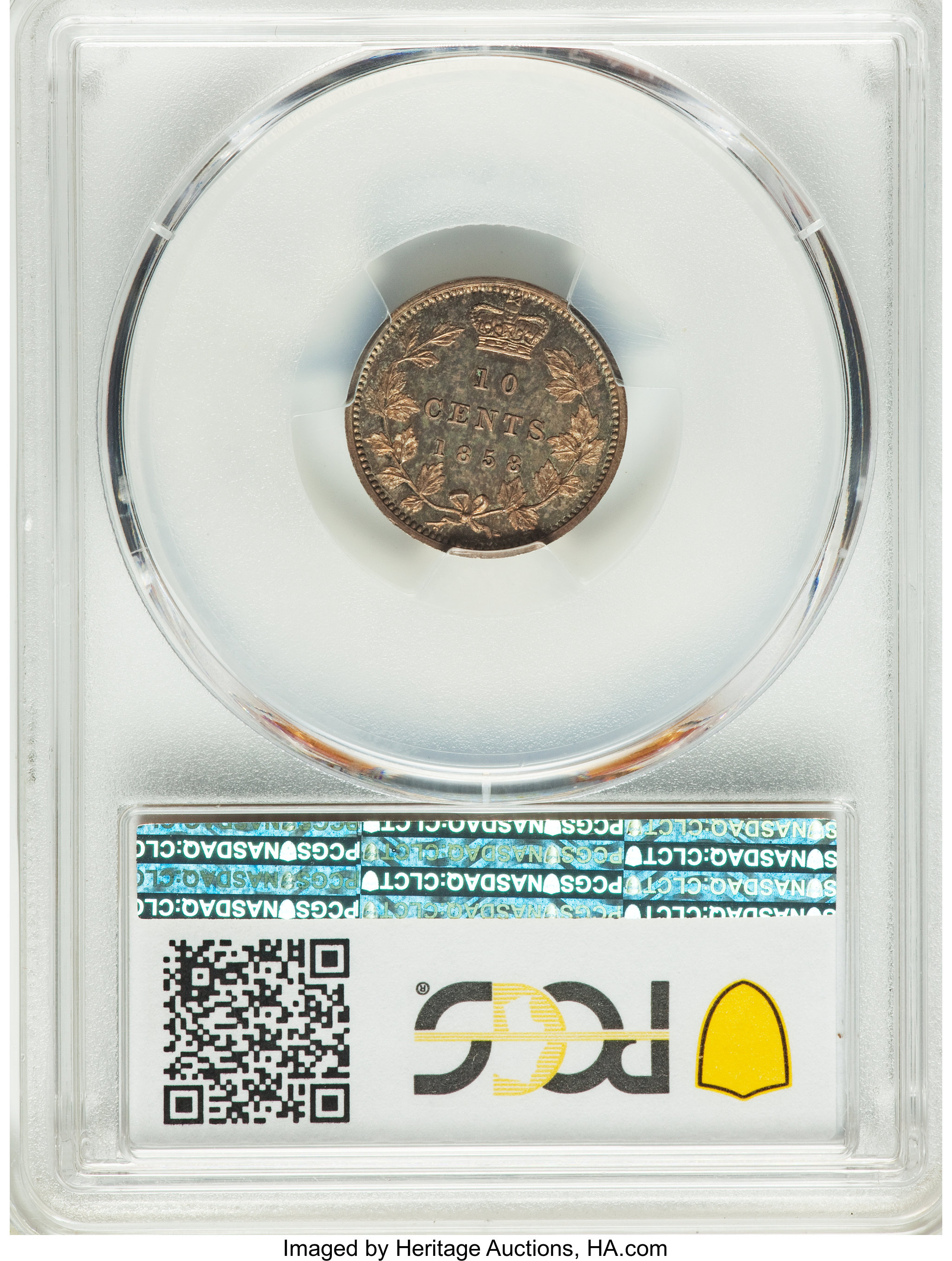 1858 10c Province of Canada, Small Date, Plain Edge MS61 thumbnail 15