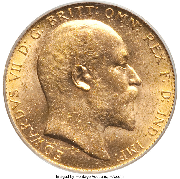 Canada: Edward VII gold Sovereign 1910-C MS63 PCGS,...