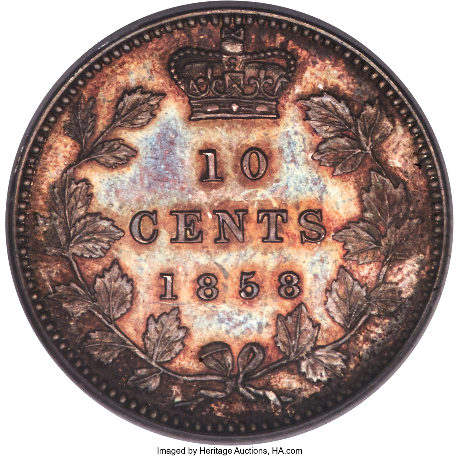 1858 10c Province of Canada, Small Date, Plain Edge MS61 thumbnail 4
