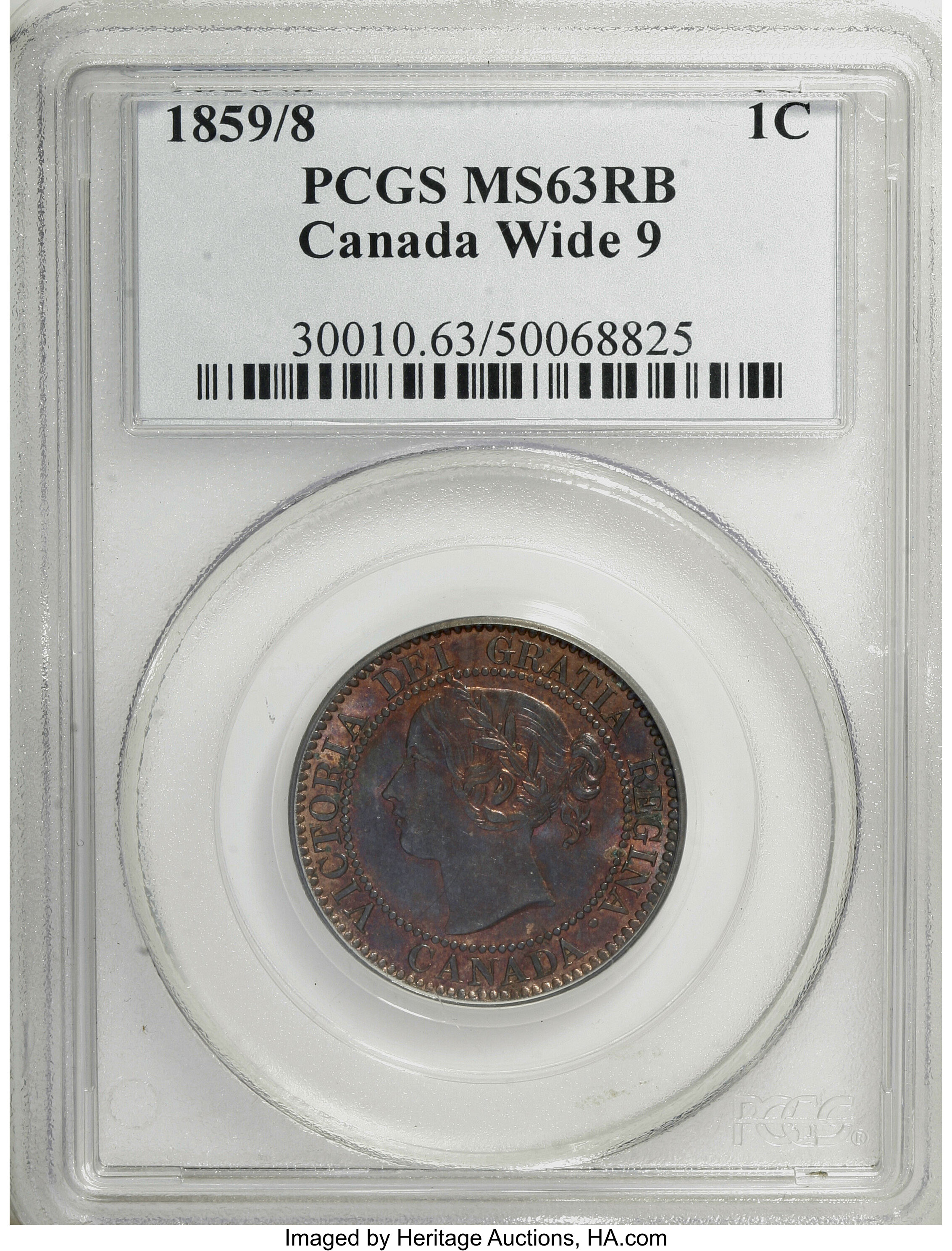 1859/8 1c Province of Canada, Medal Alignment, Wide 9 MS RB MS63 RB thumbnail 10